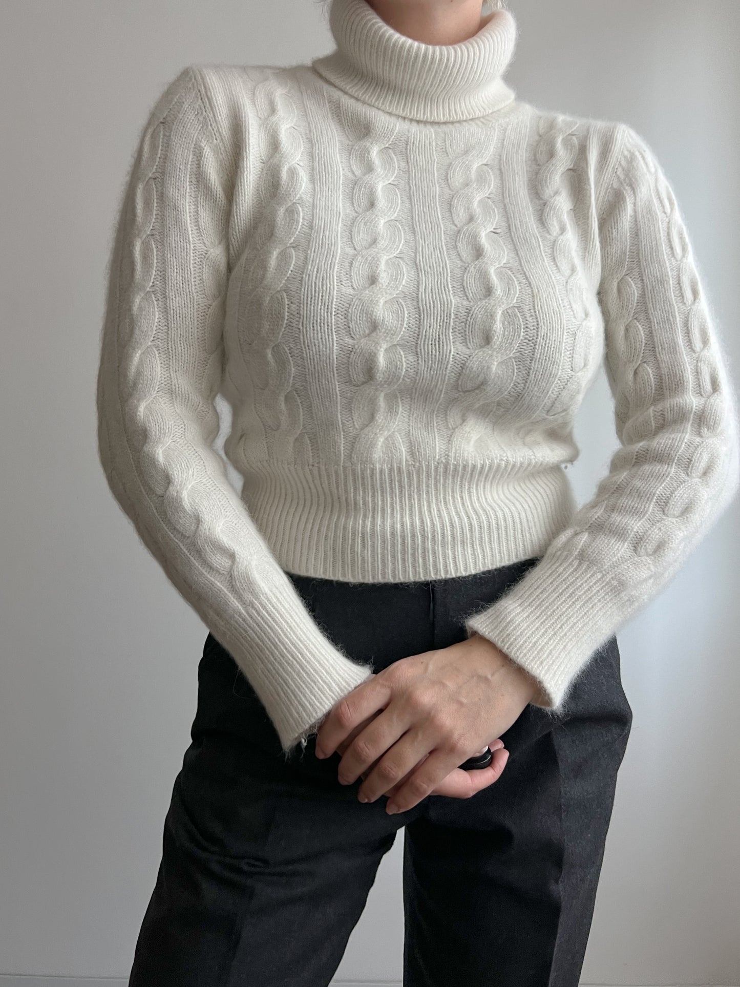 Wool and angora ivory turtleneck pull