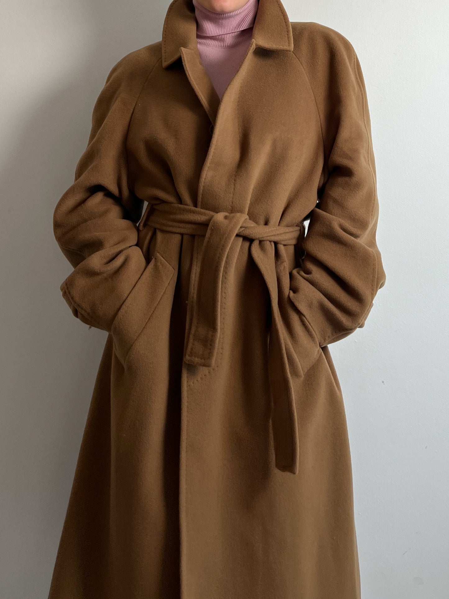 Pure virgin wool camel long coat