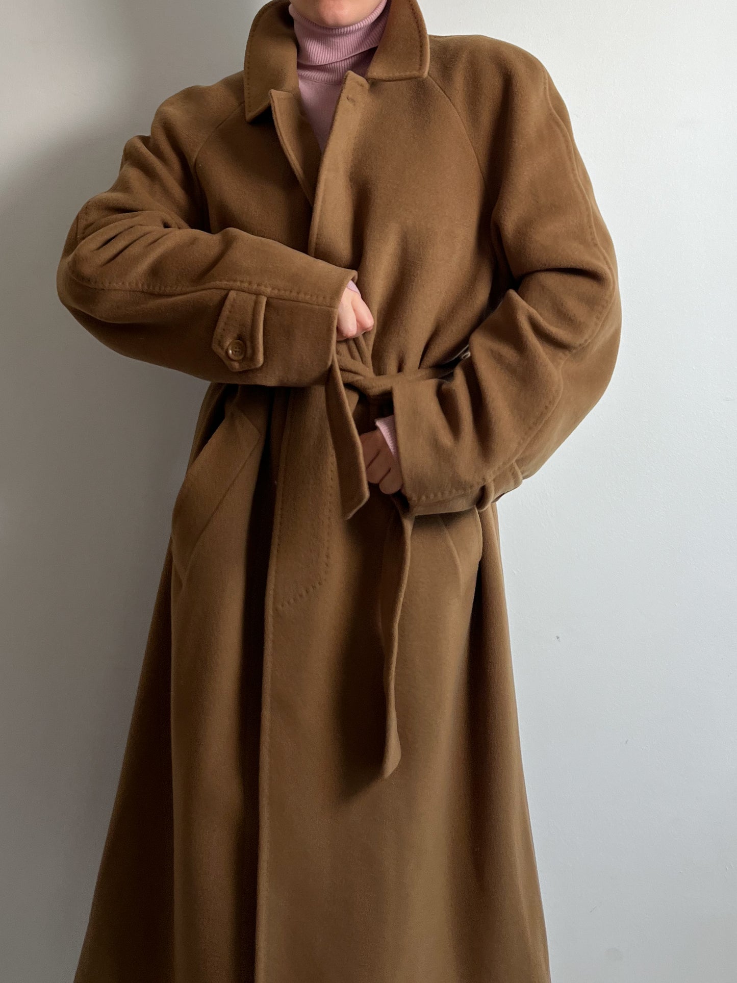 Pure virgin wool camel long coat