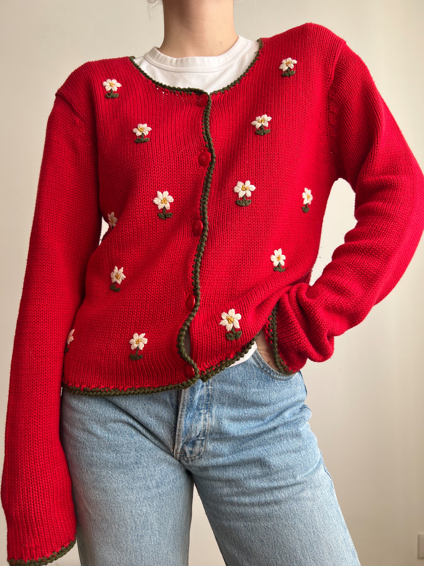 Cardigan rosso in cotone