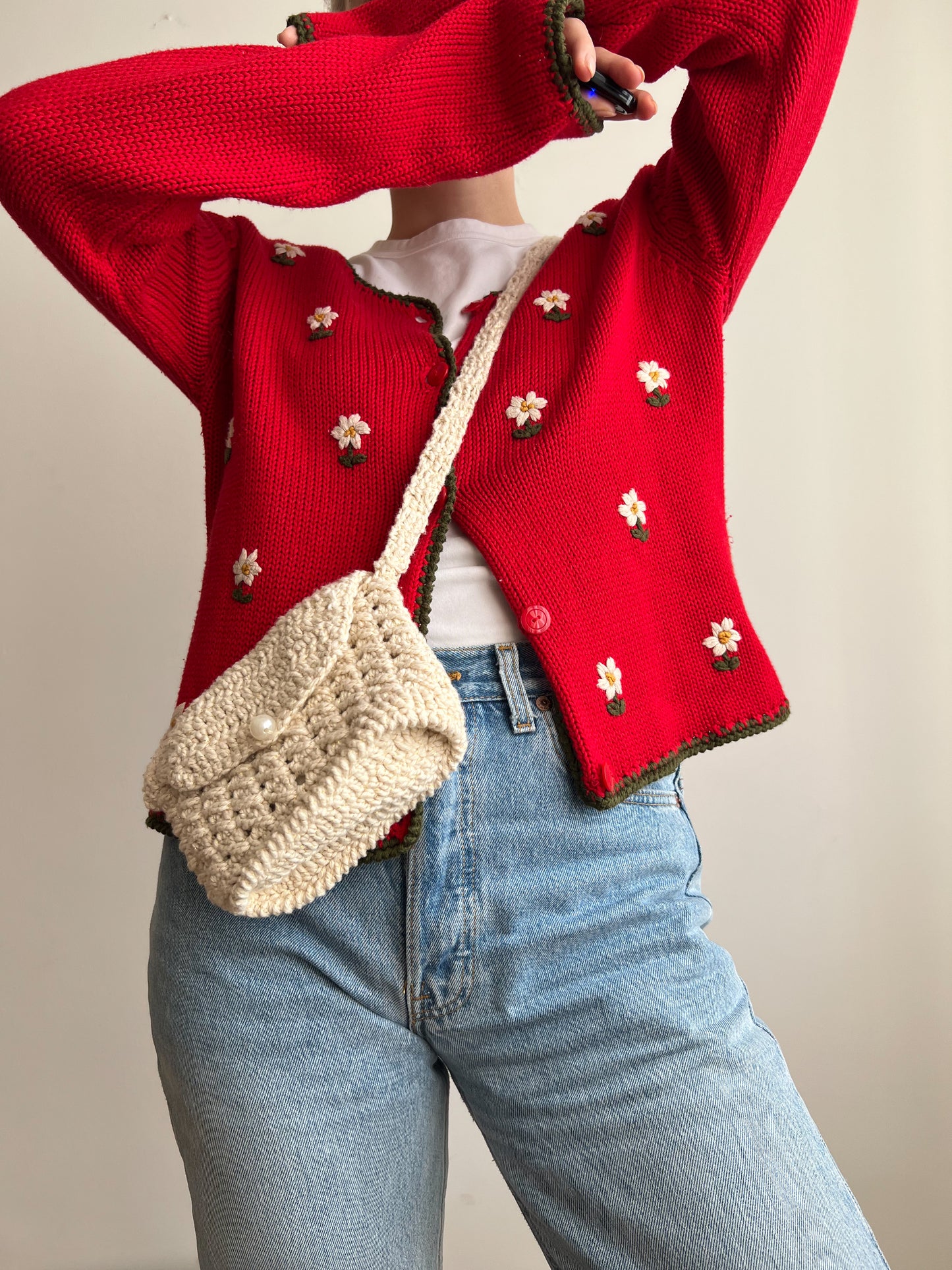 Cardigan rosso in cotone