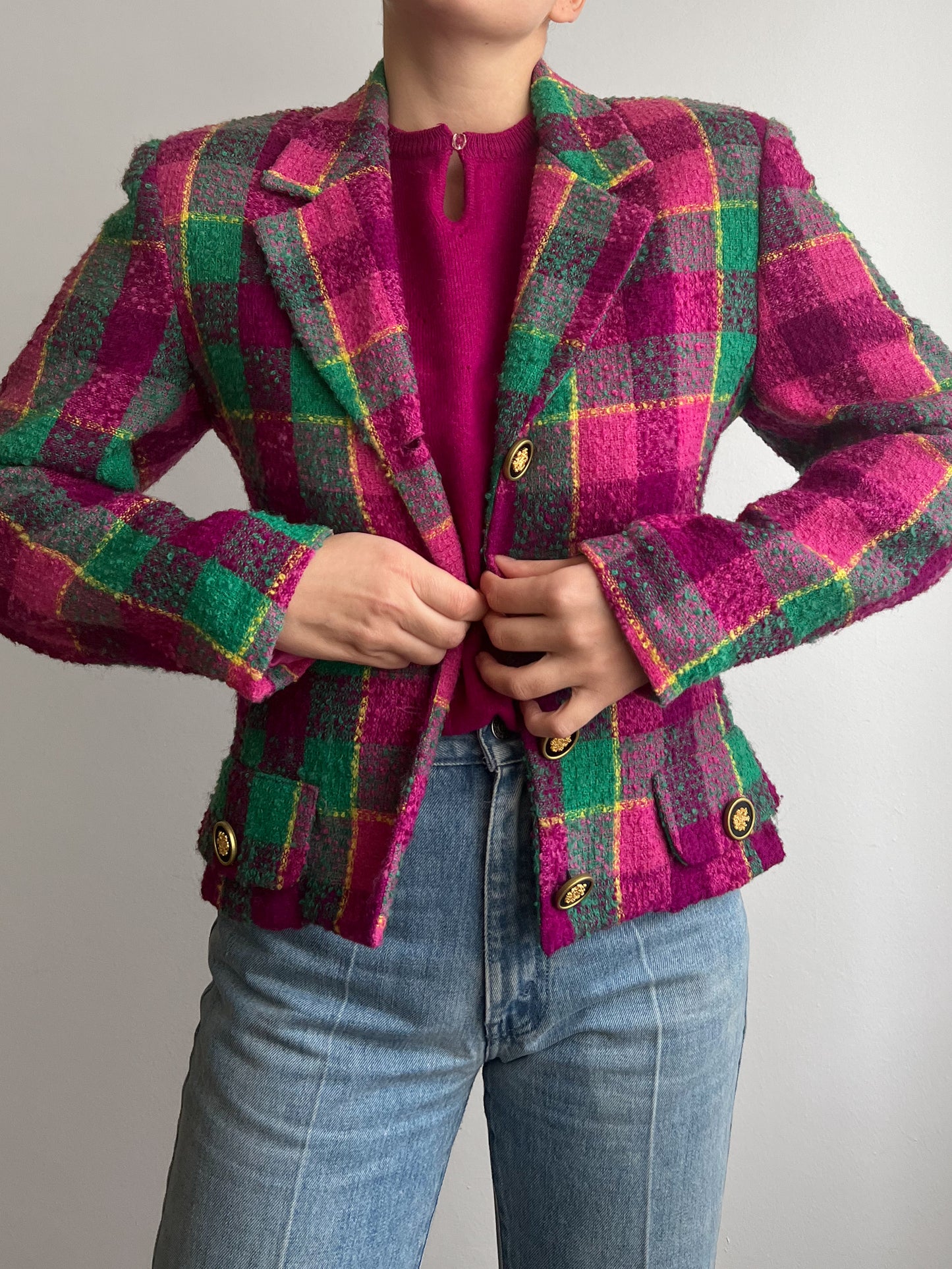 Pure wool multicolor check blazer