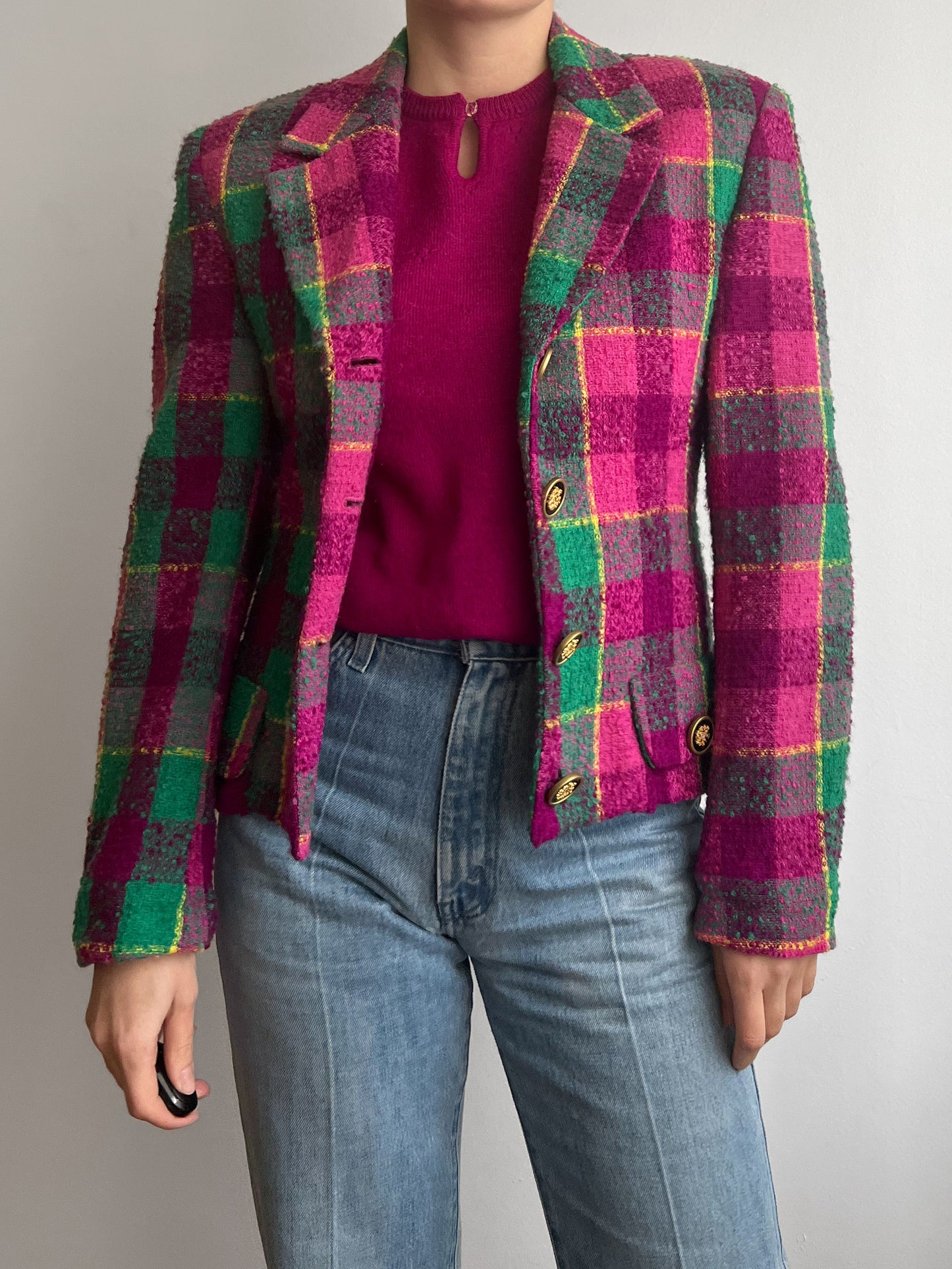 Pure wool multicolor check blazer