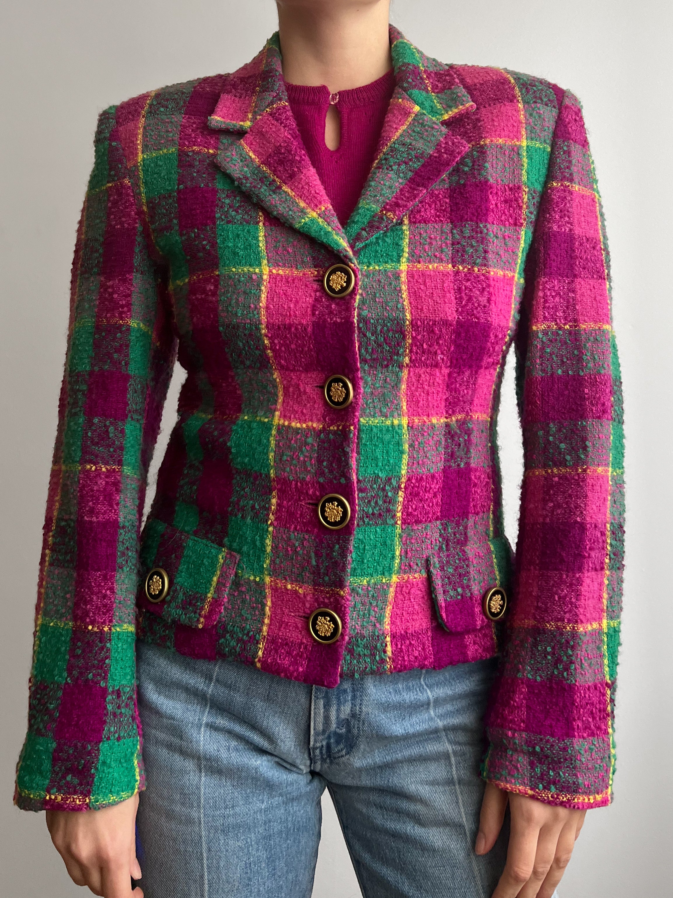 Pure wool multicolor check blazer