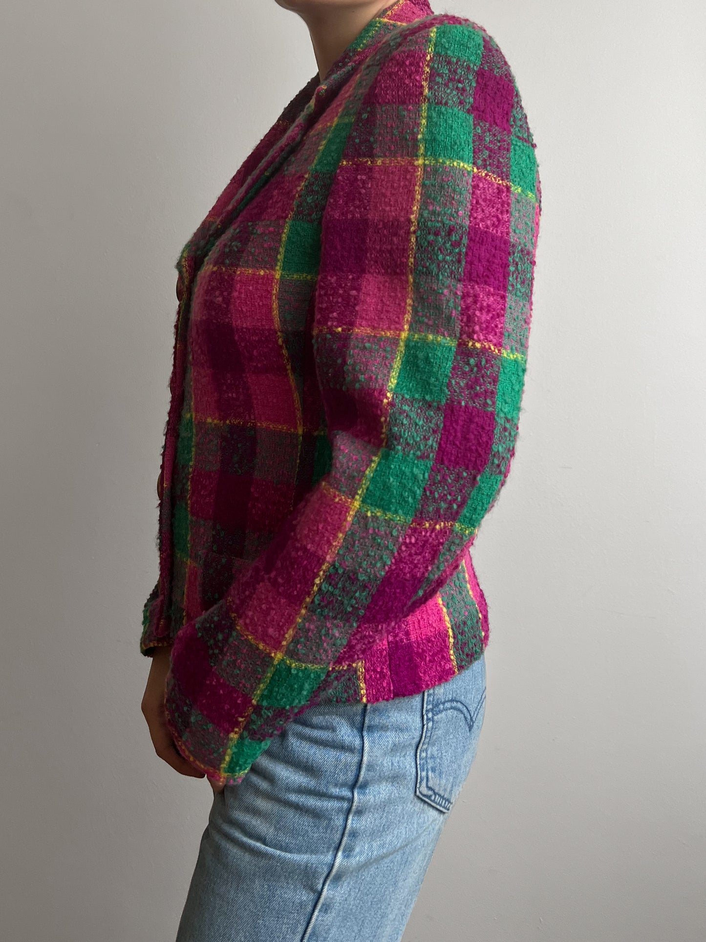 Pure wool multicolor check blazer