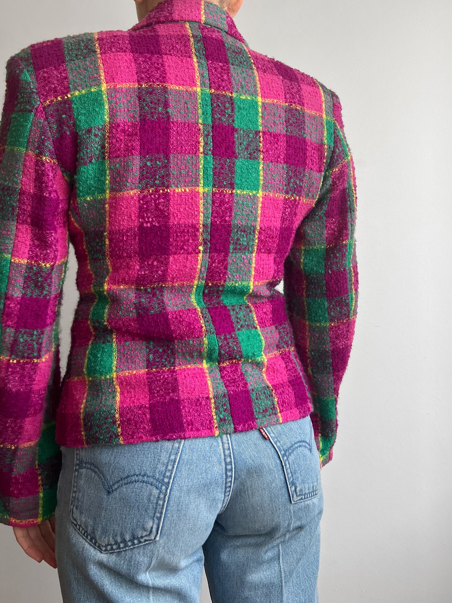 Pure wool multicolor check blazer