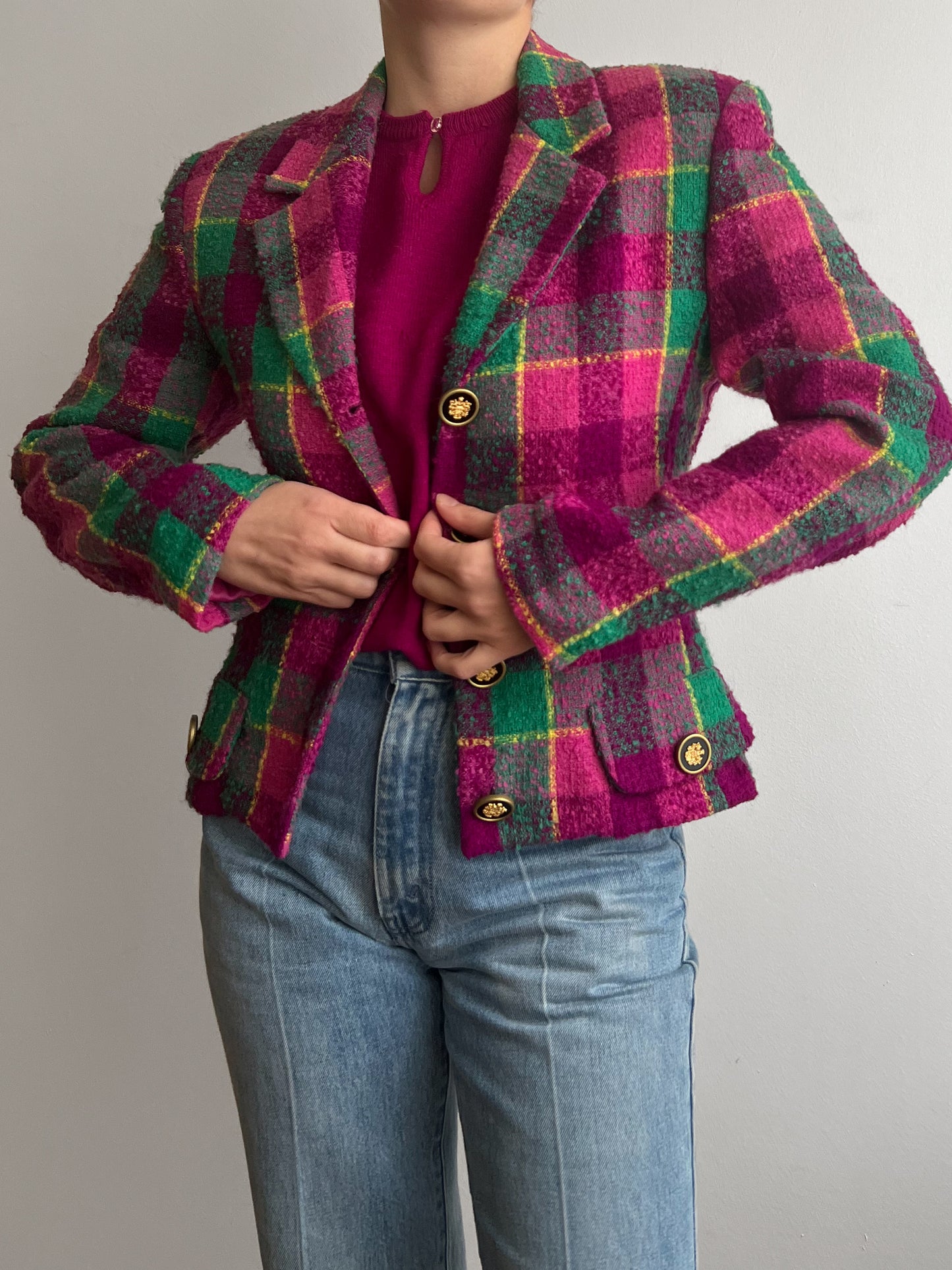 Pure wool multicolor check blazer