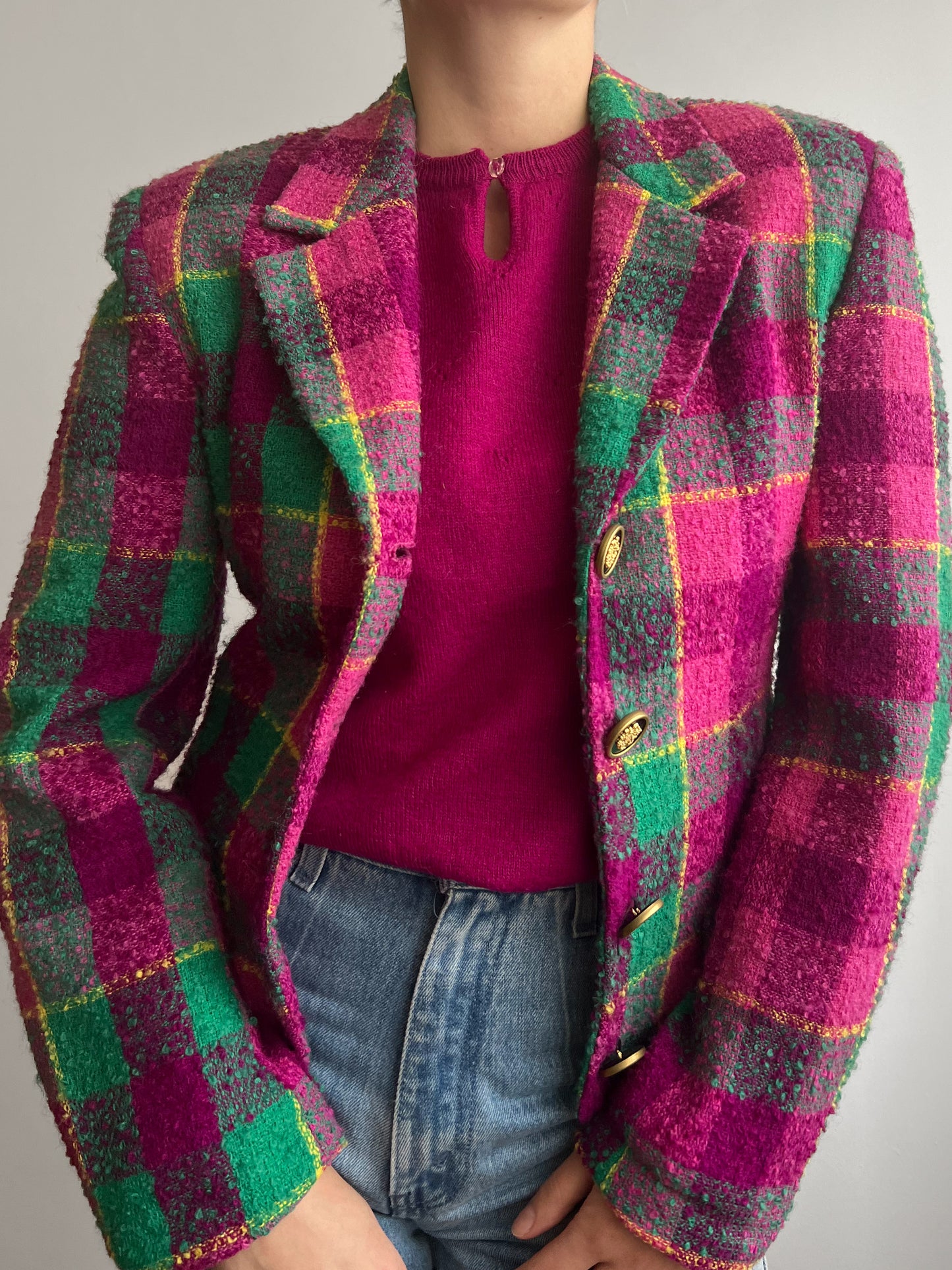 Pure wool multicolor check blazer