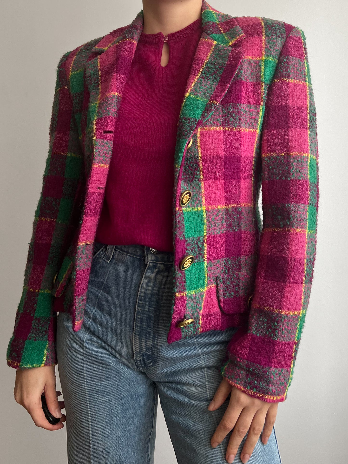 Pure wool multicolor check blazer