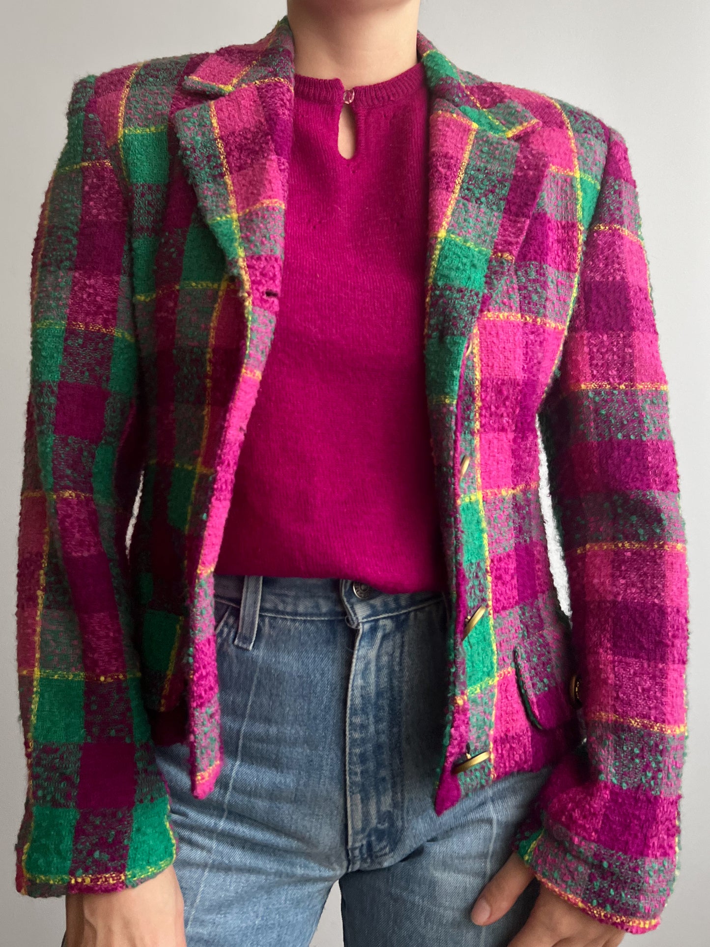 Pure wool multicolor check blazer