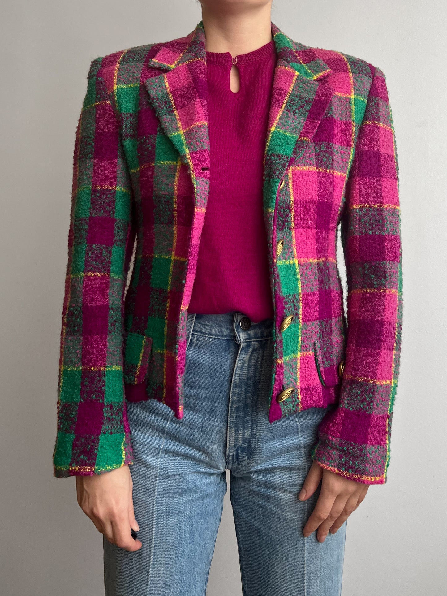 Pure wool multicolor check blazer