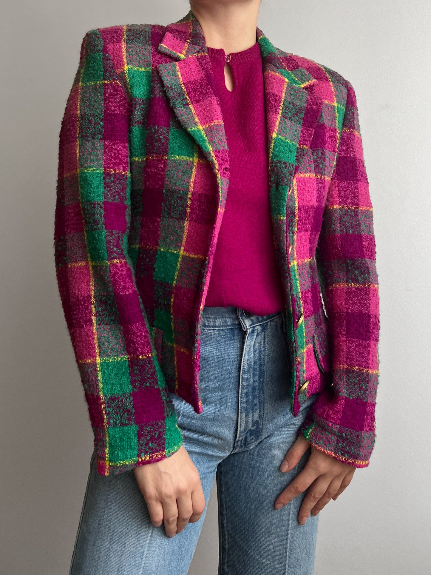 Pure wool multicolor check blazer