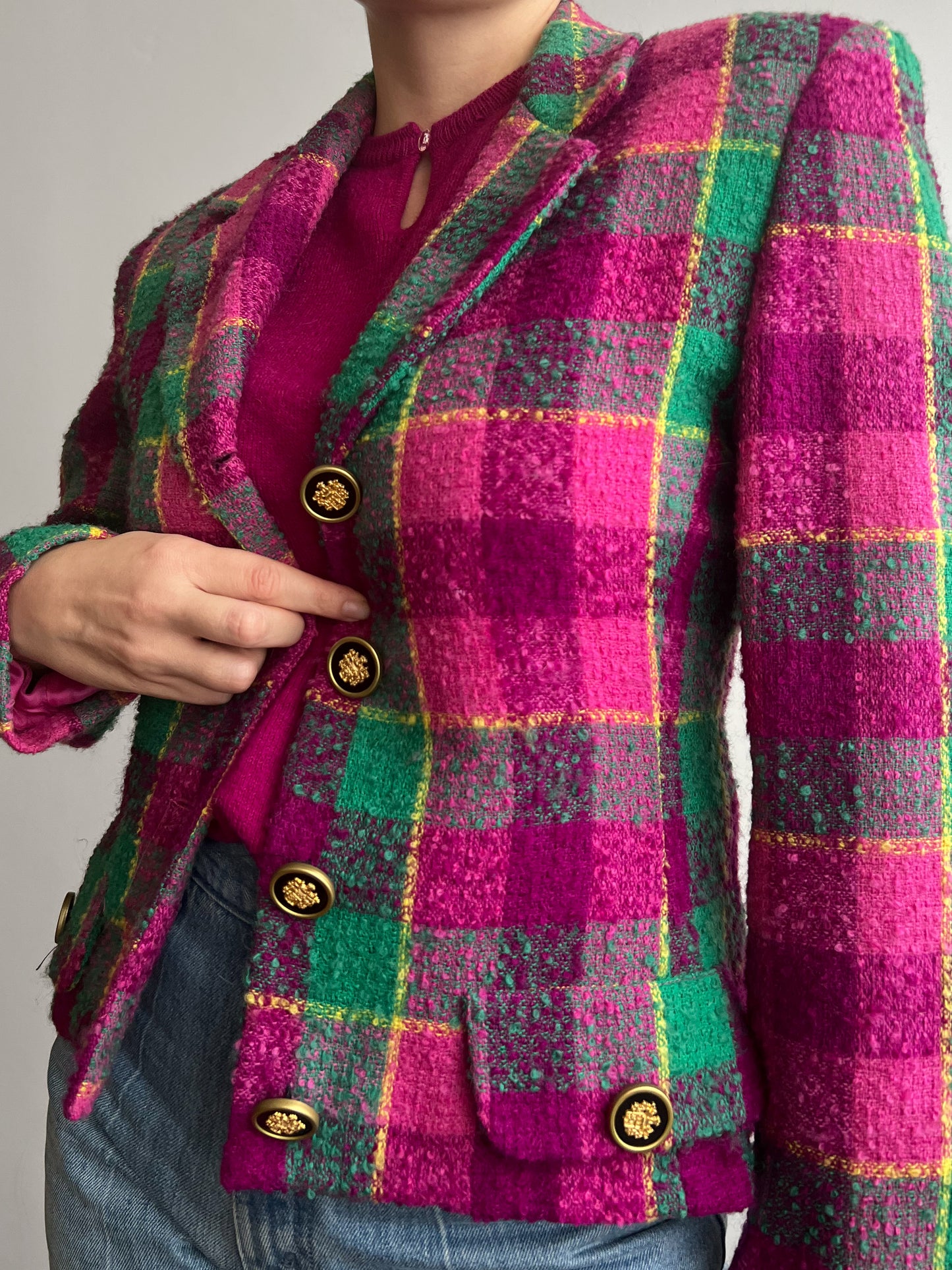 Pure wool multicolor check blazer