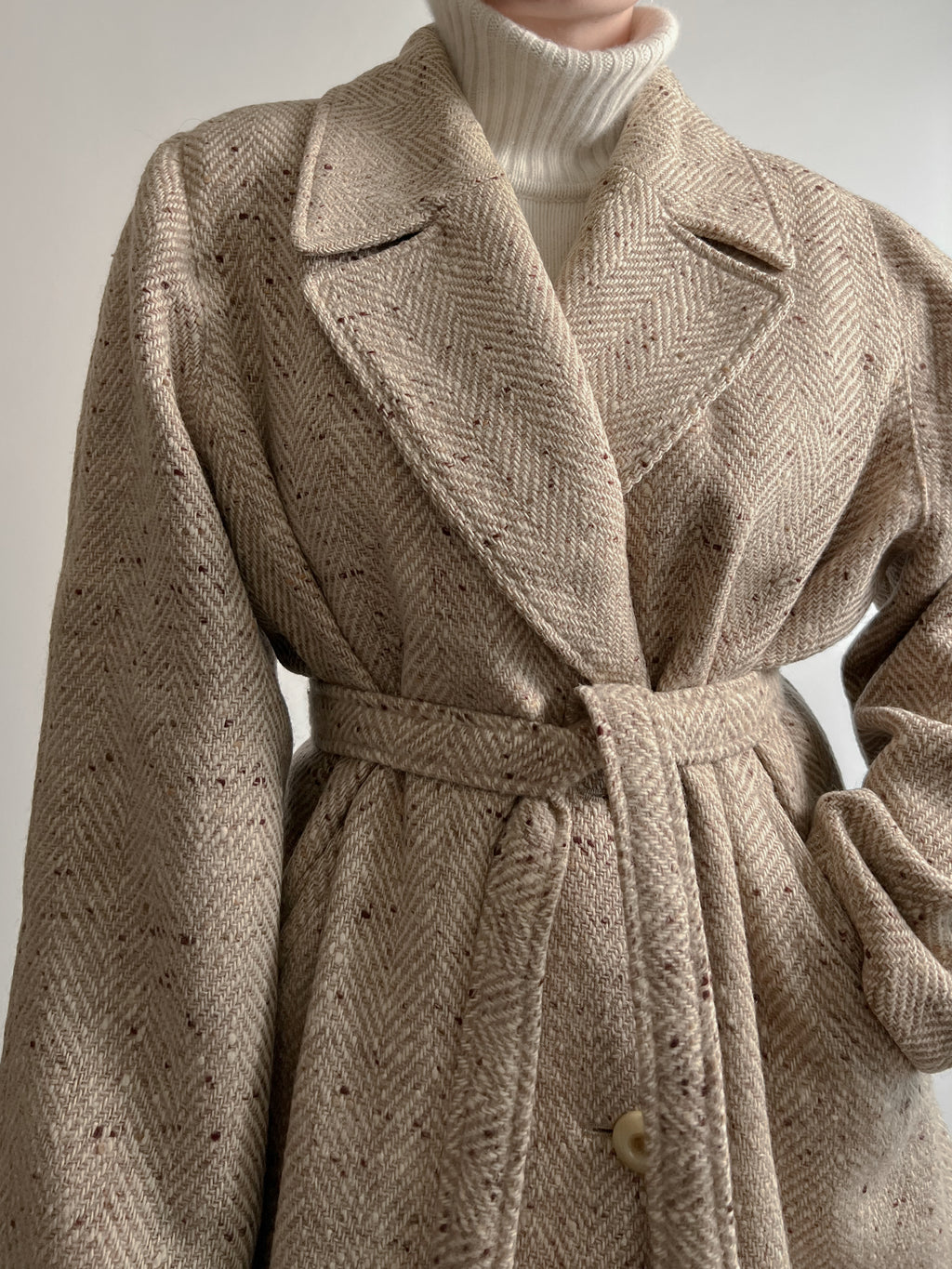 Pure virgin wool herringbone caban
