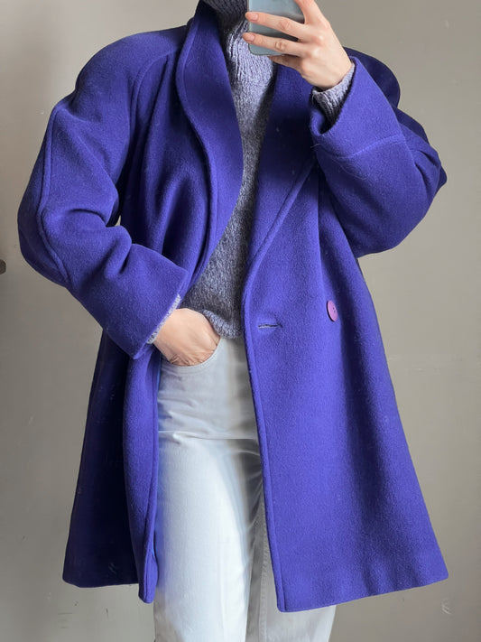 Cappotto viola in lana e mohair