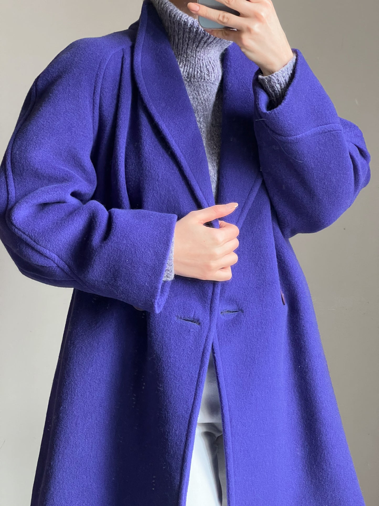 Cappotto viola in lana e mohair