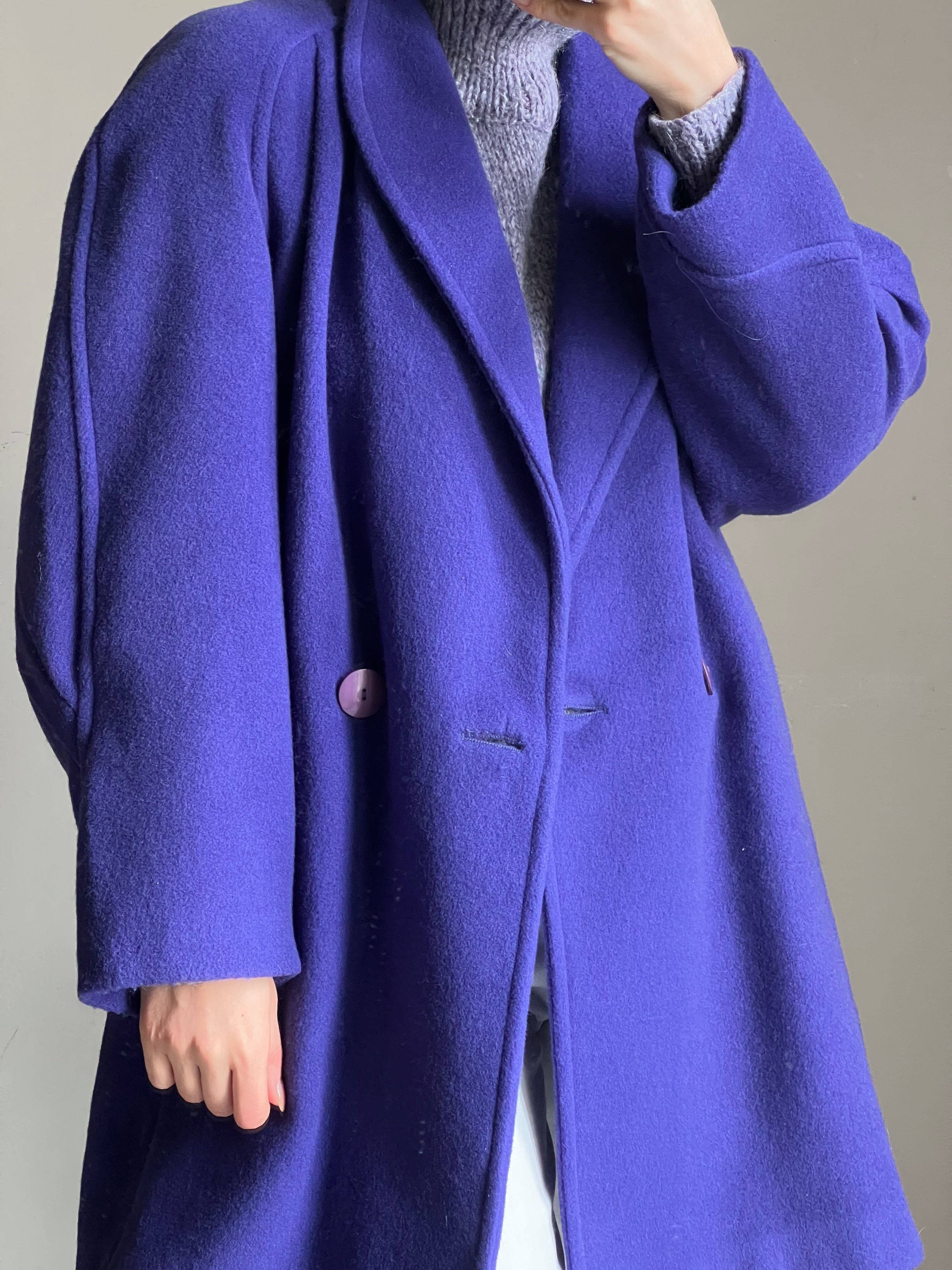Cappotto viola in lana e mohair