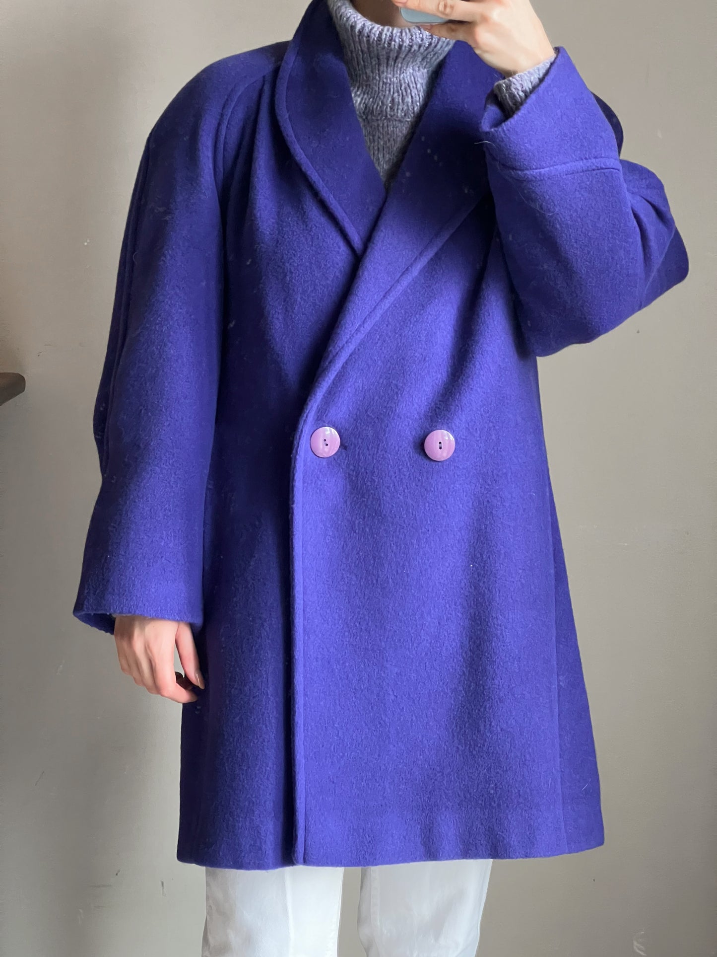 Cappotto viola in lana e mohair