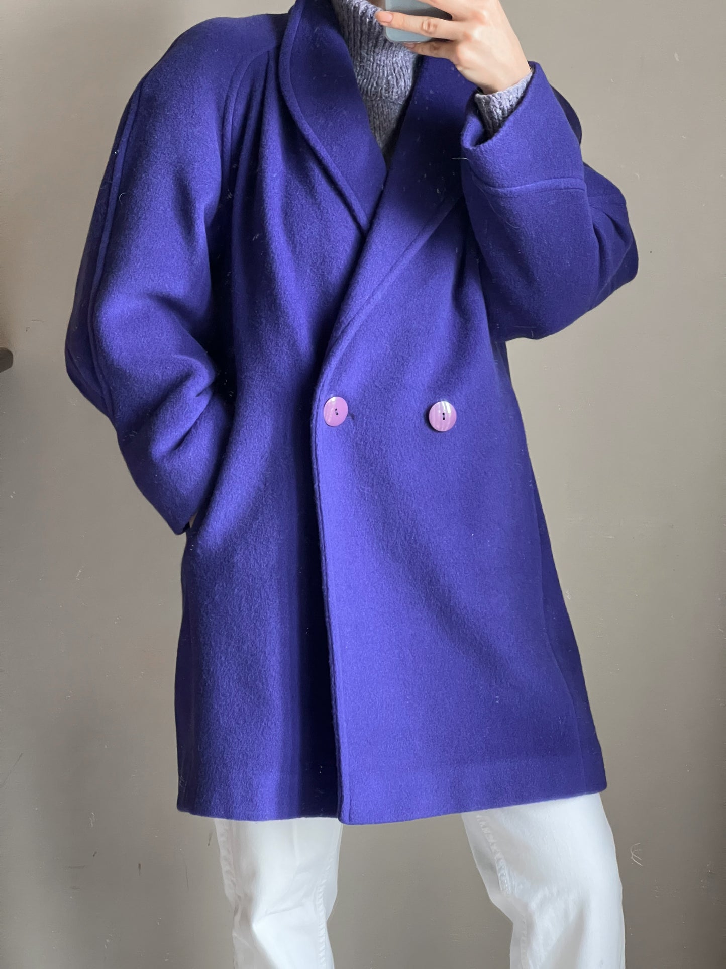 Cappotto viola in lana e mohair