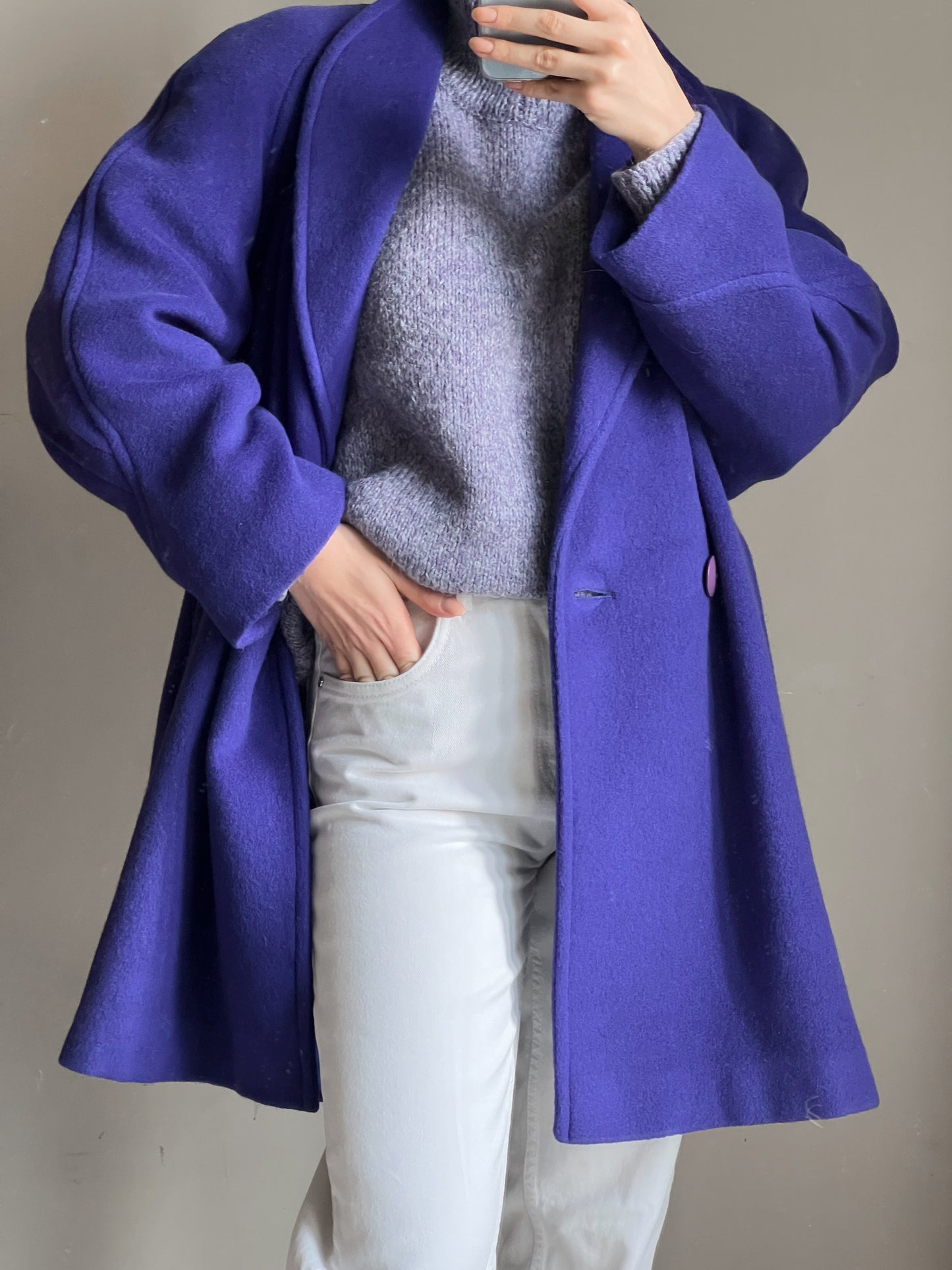 Cappotto viola in lana e mohair