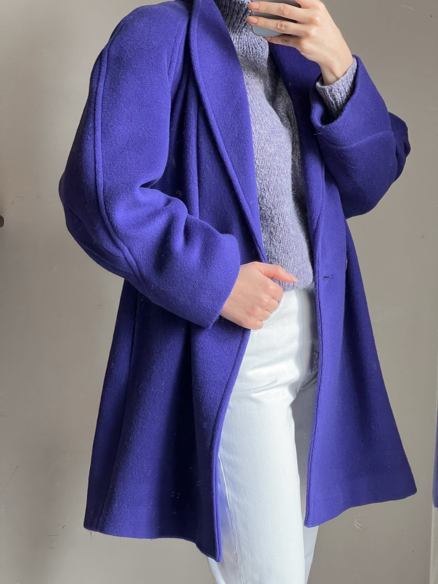 Cappotto viola in lana e mohair