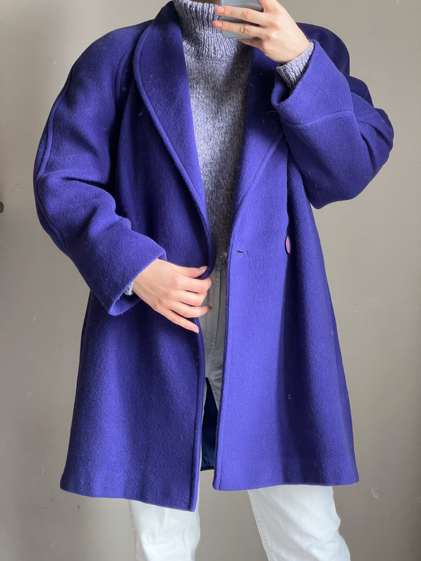 Cappotto viola in lana e mohair