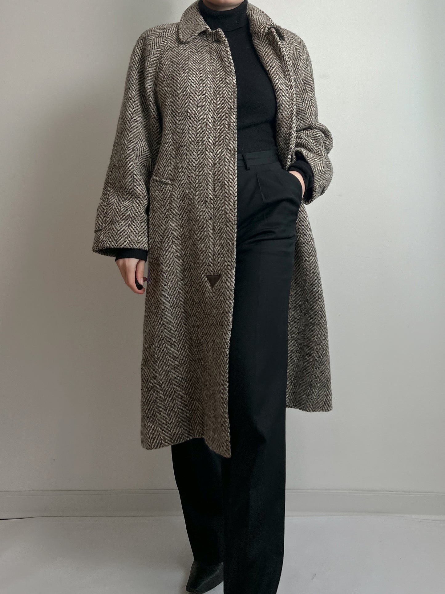 Pure virgin wool herringbone coat