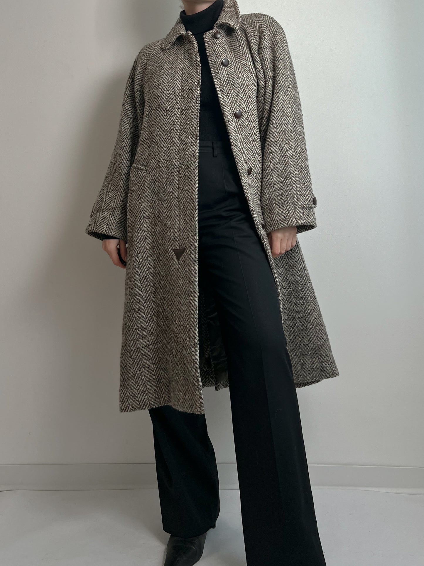 Pure virgin wool herringbone coat