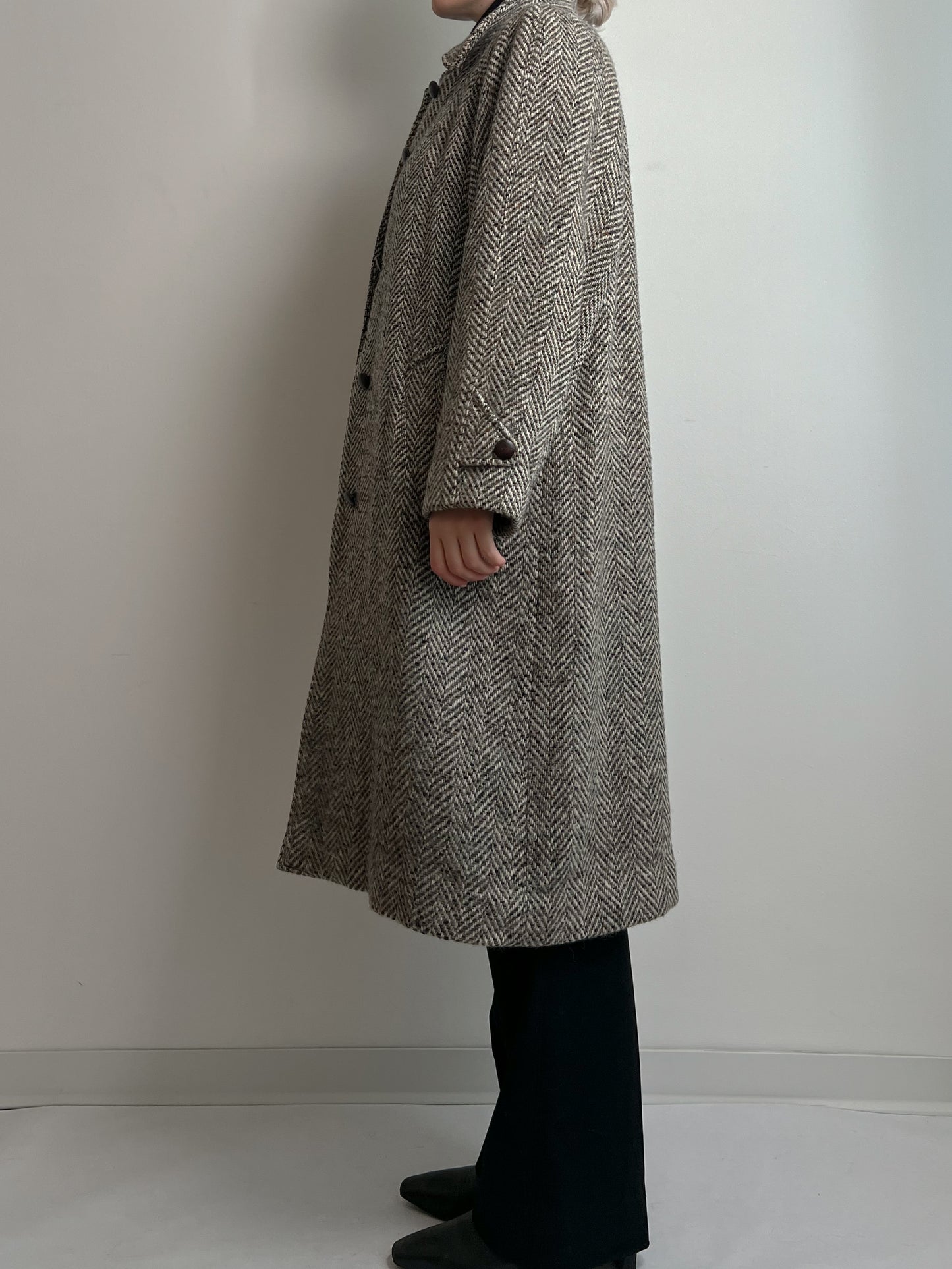 Pure virgin wool herringbone coat