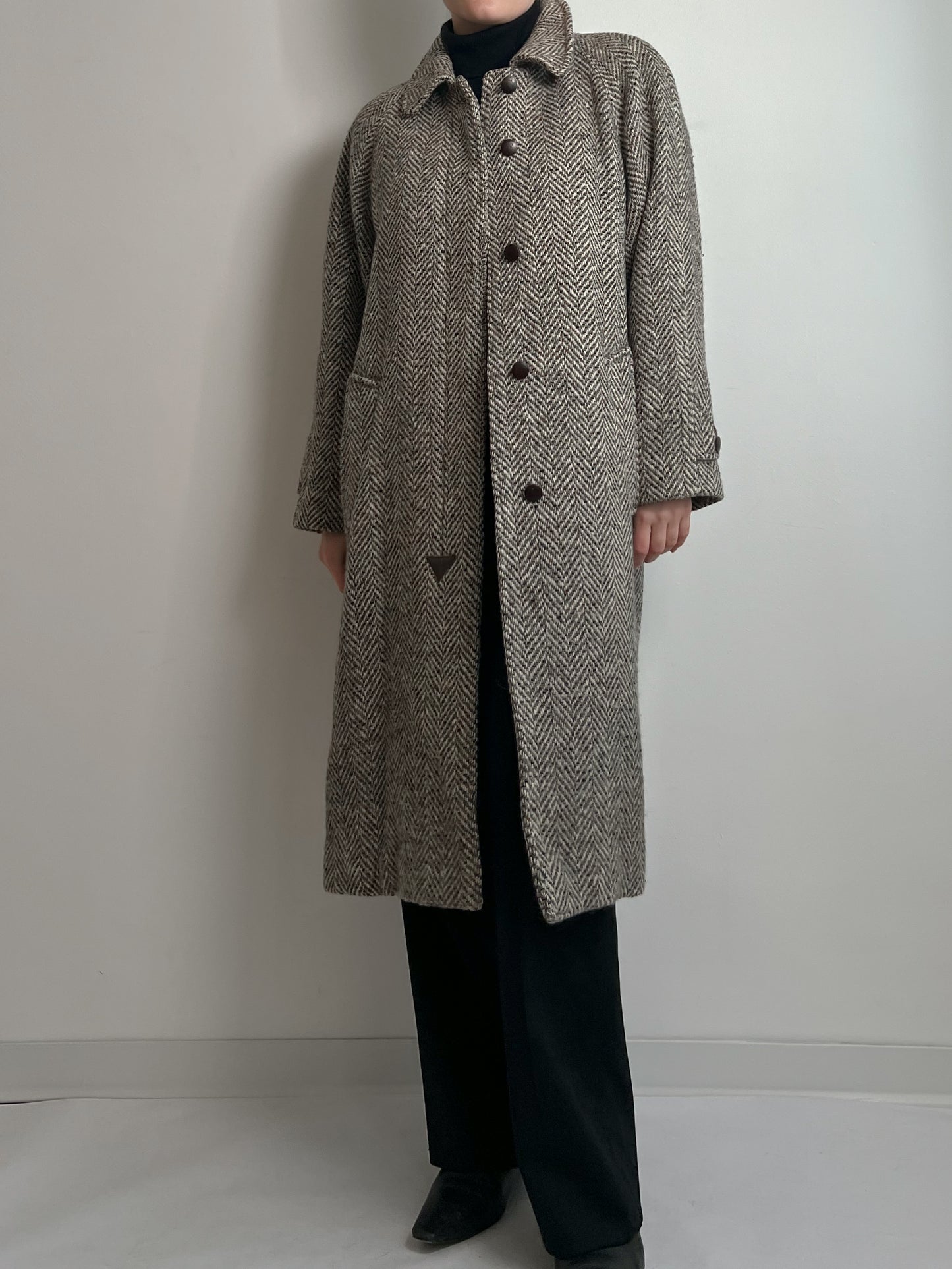 Pure virgin wool herringbone coat