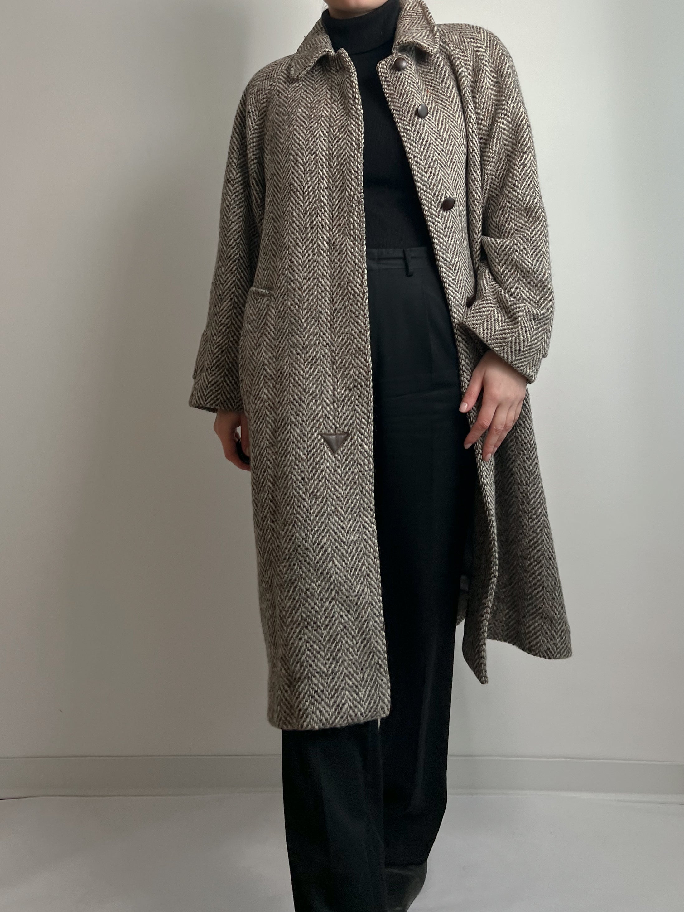 Pure virgin wool herringbone coat