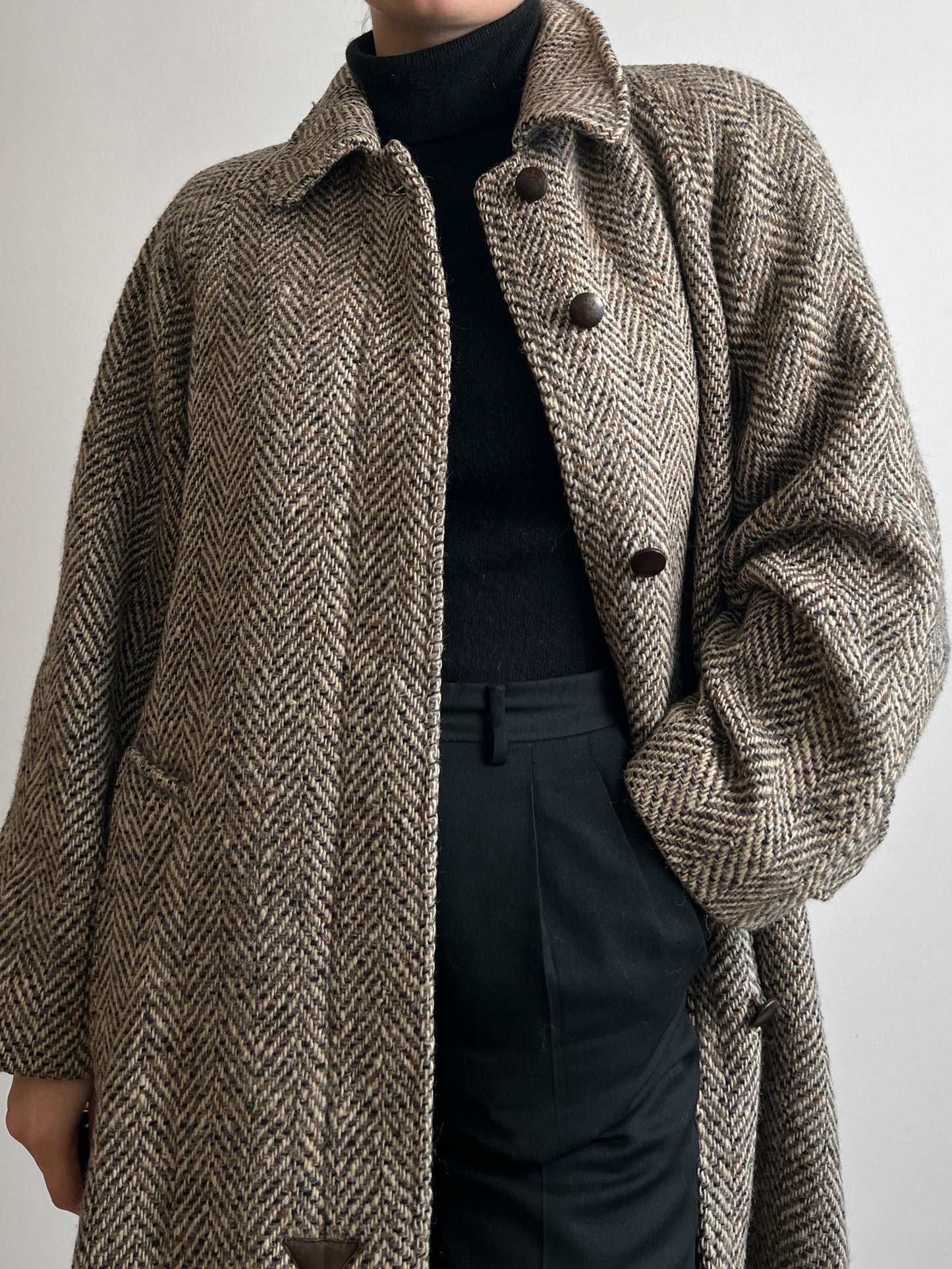 Pure virgin wool herringbone coat