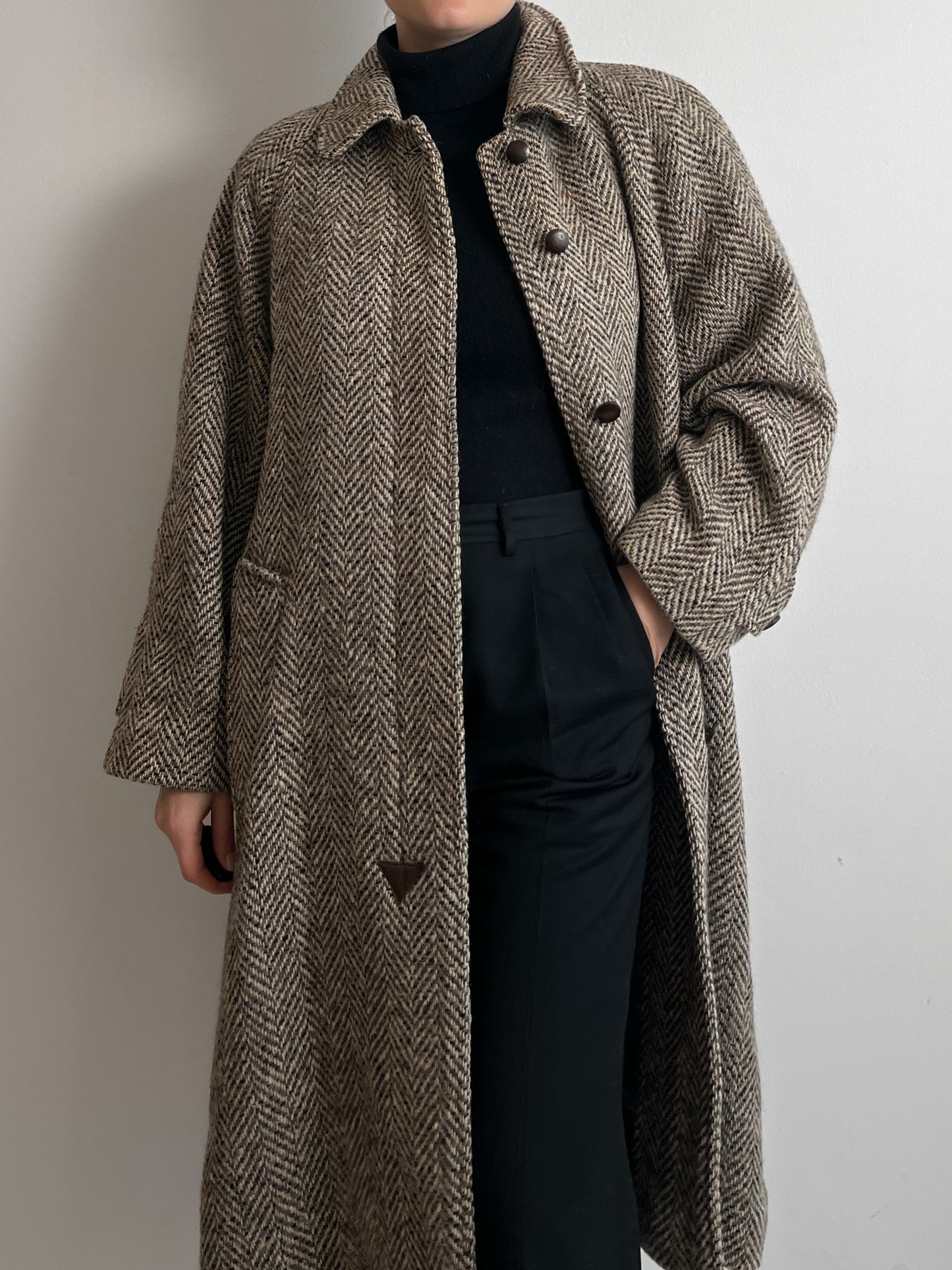 Pure virgin wool herringbone coat