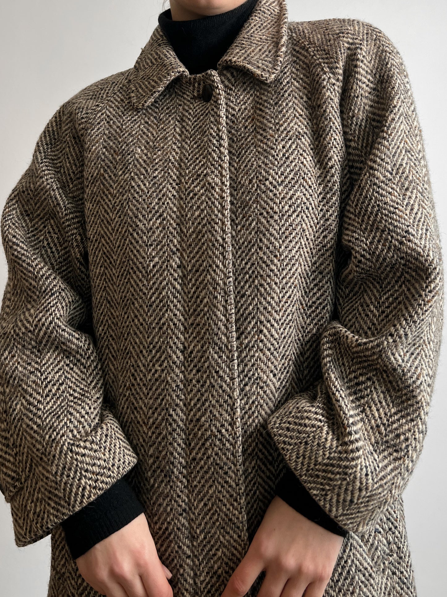 Pure virgin wool herringbone coat