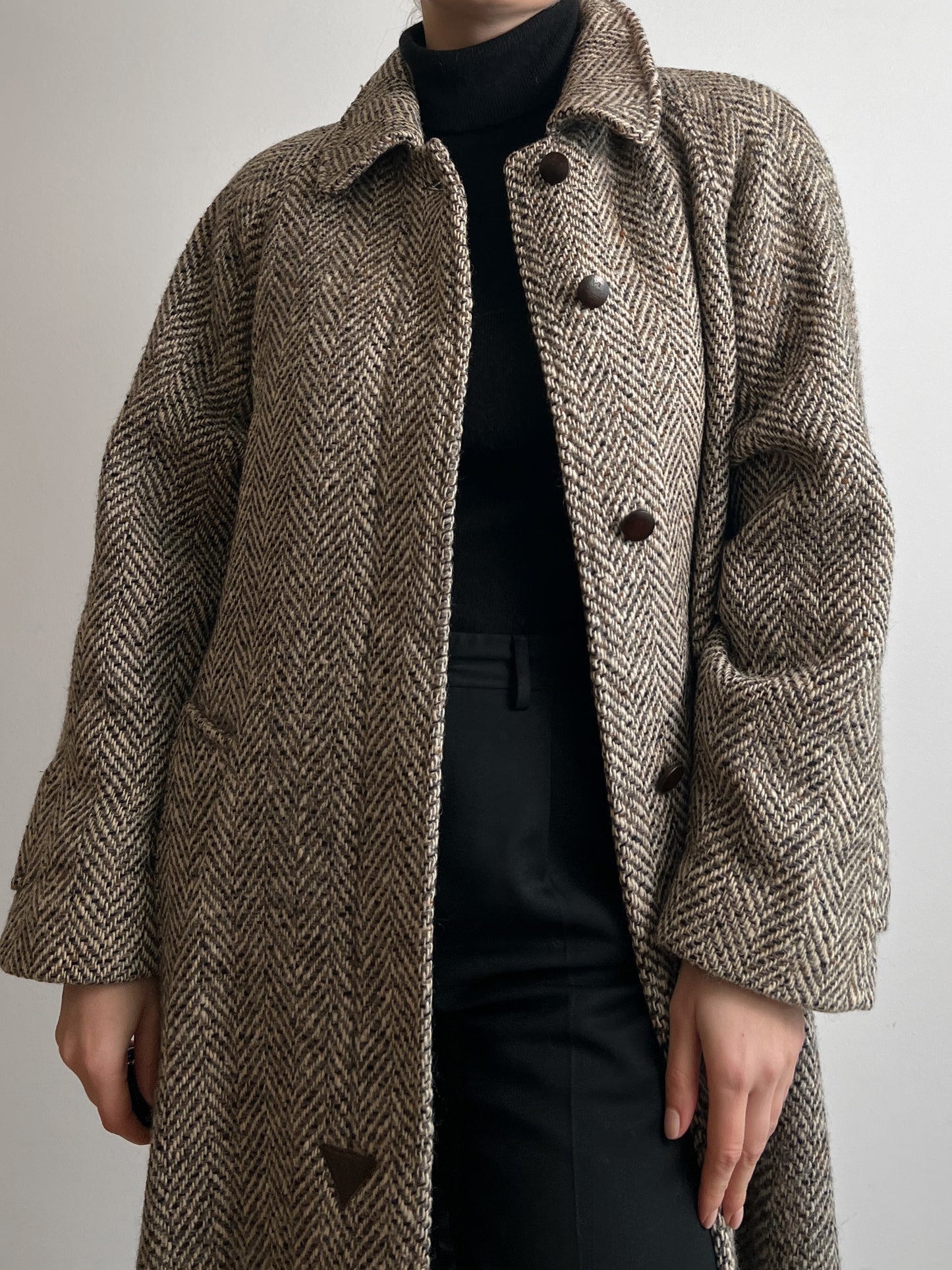 Pure virgin wool herringbone coat