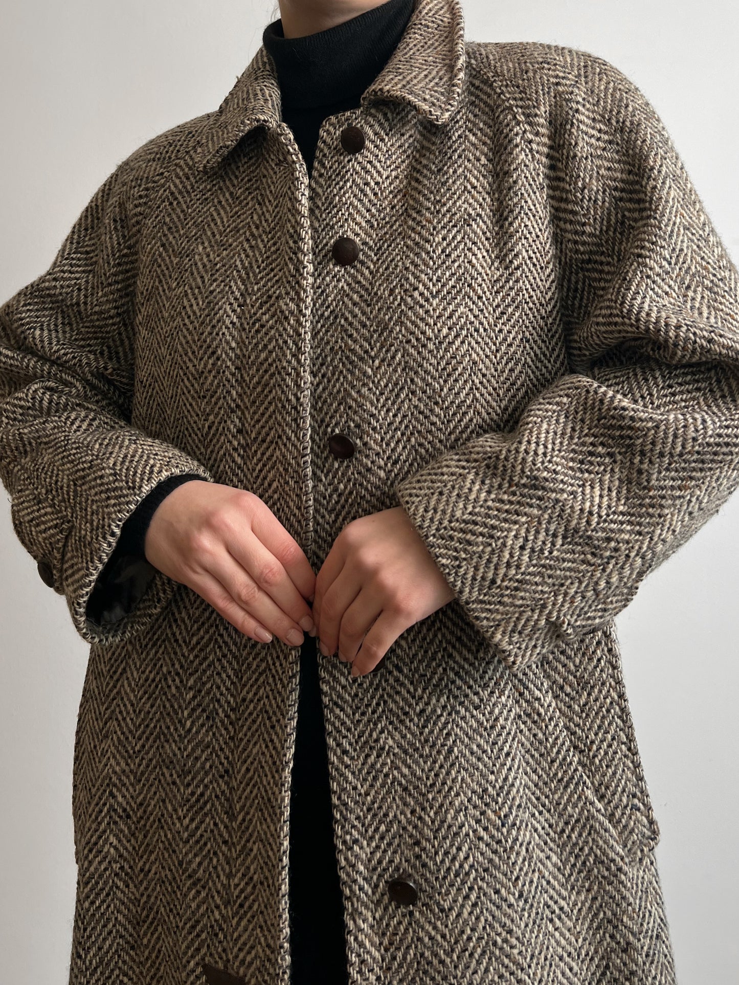 Pure virgin wool herringbone coat