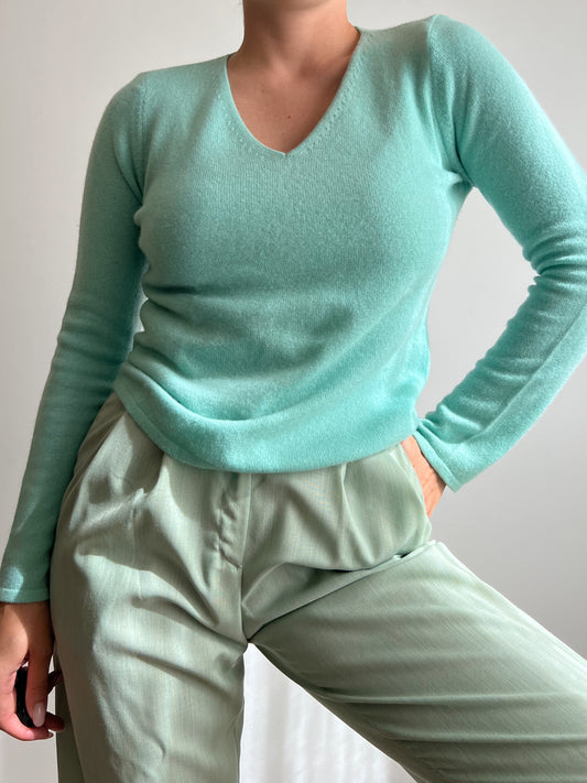 Maglione verde acqua in cashmere