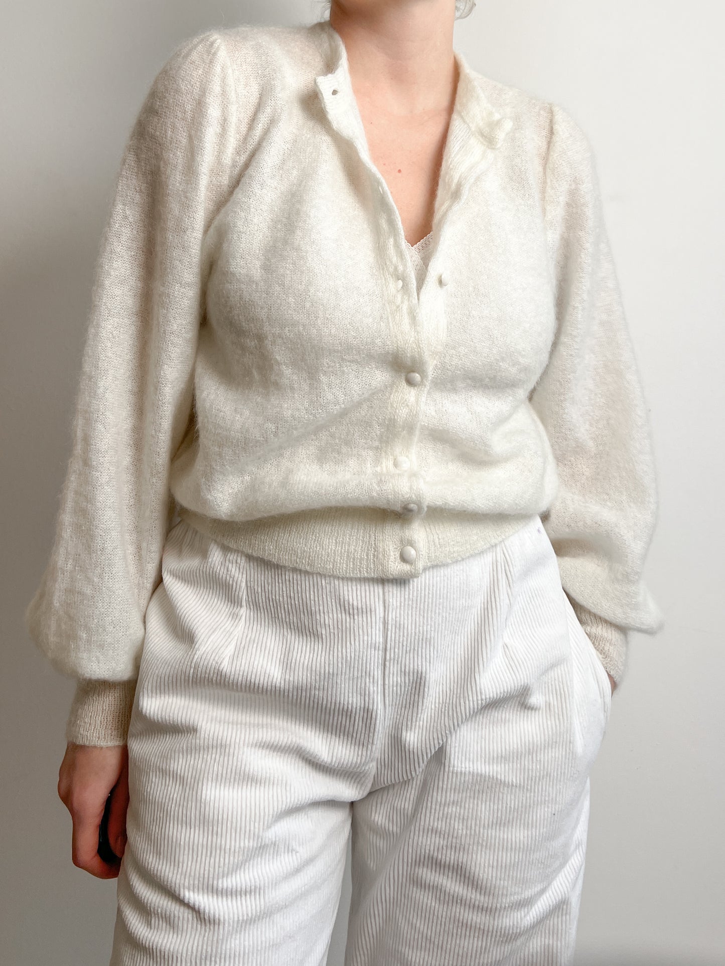 Mohair wool milk cardigan