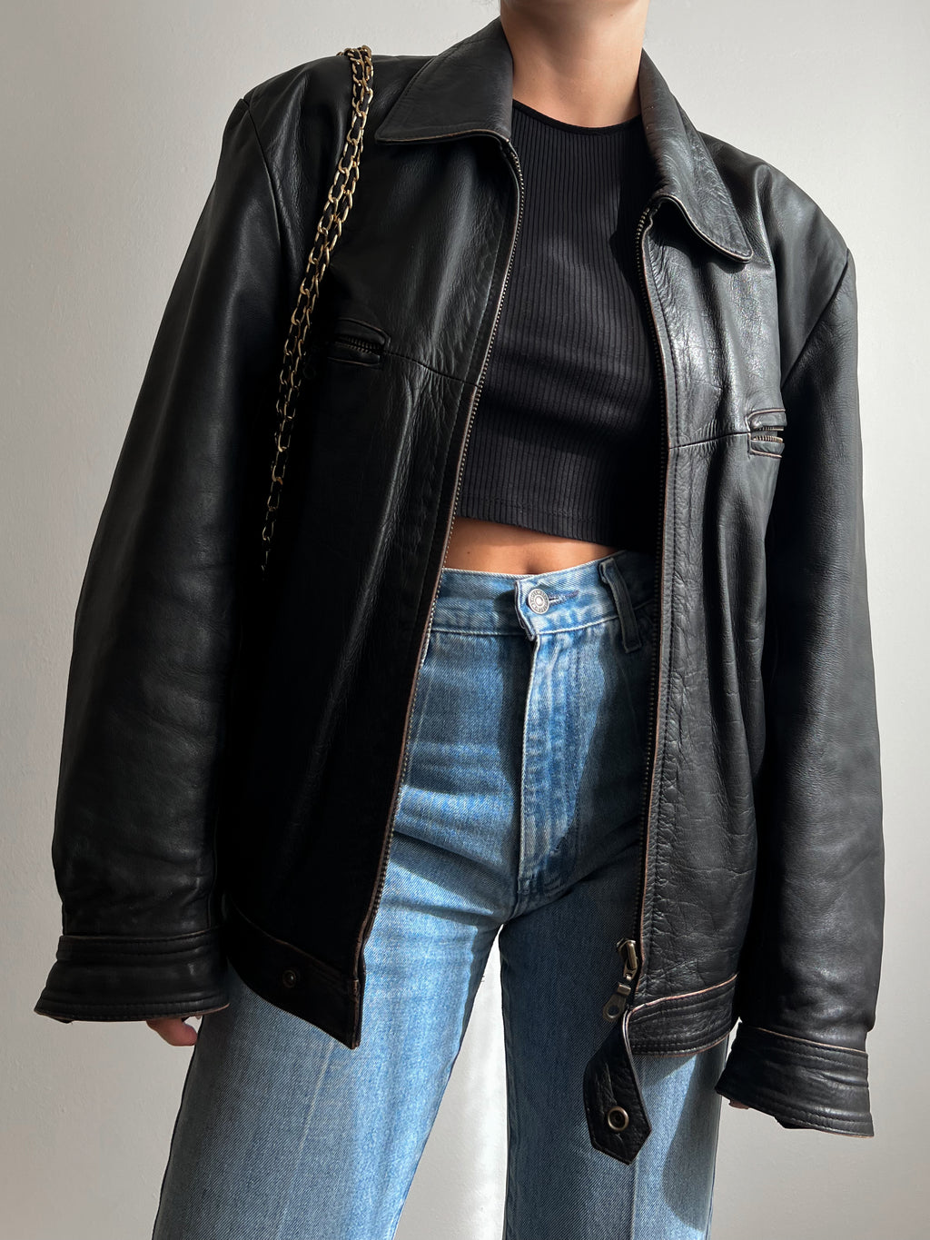 Giacca boyfriend in vera pelle