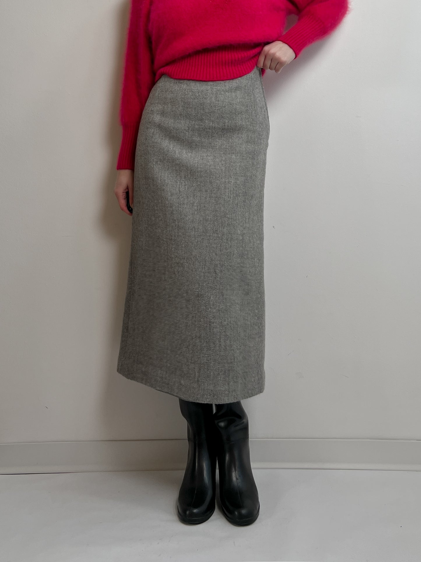 Pure wool grey midi skirt