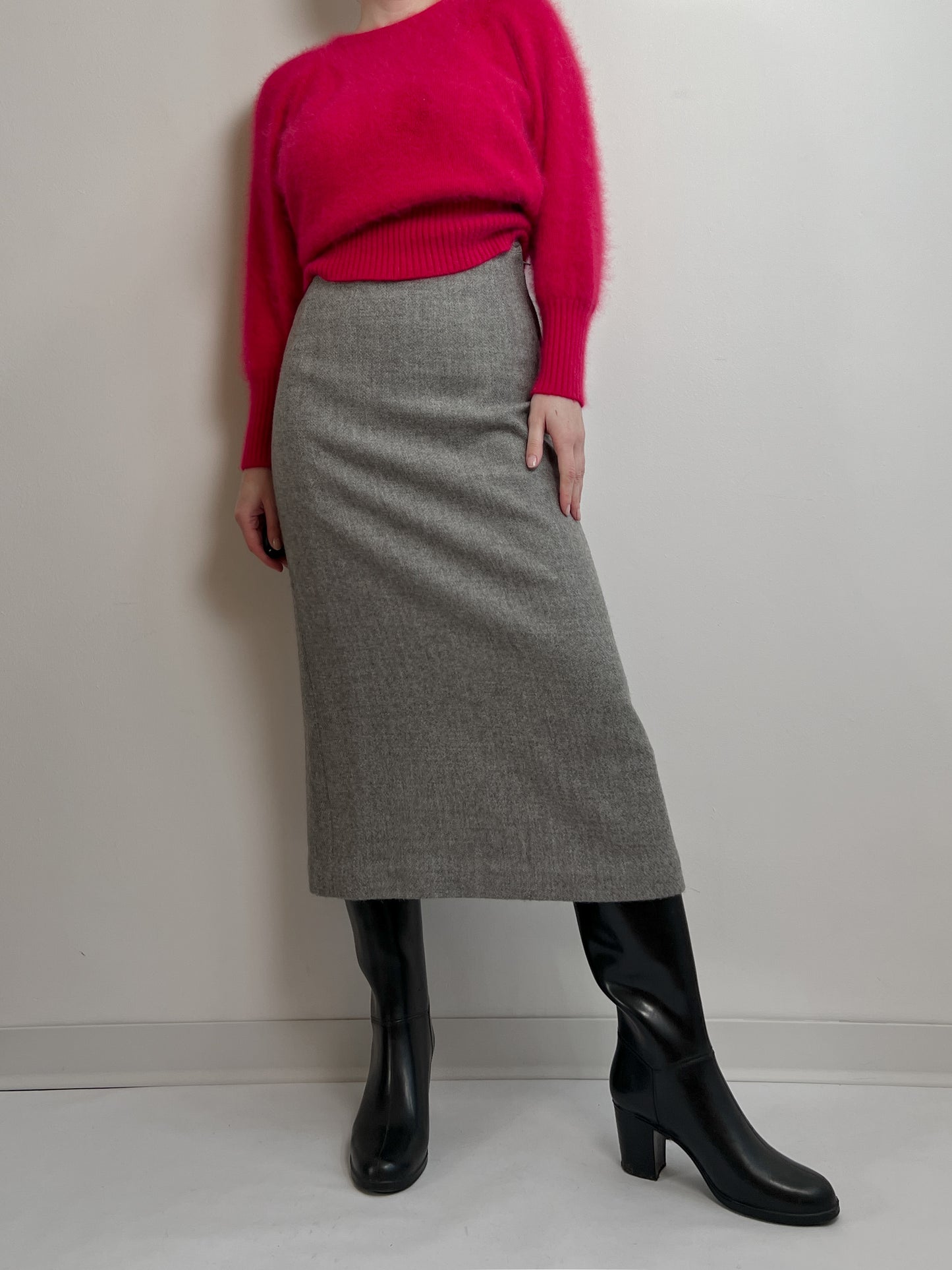 Pure wool grey midi skirt