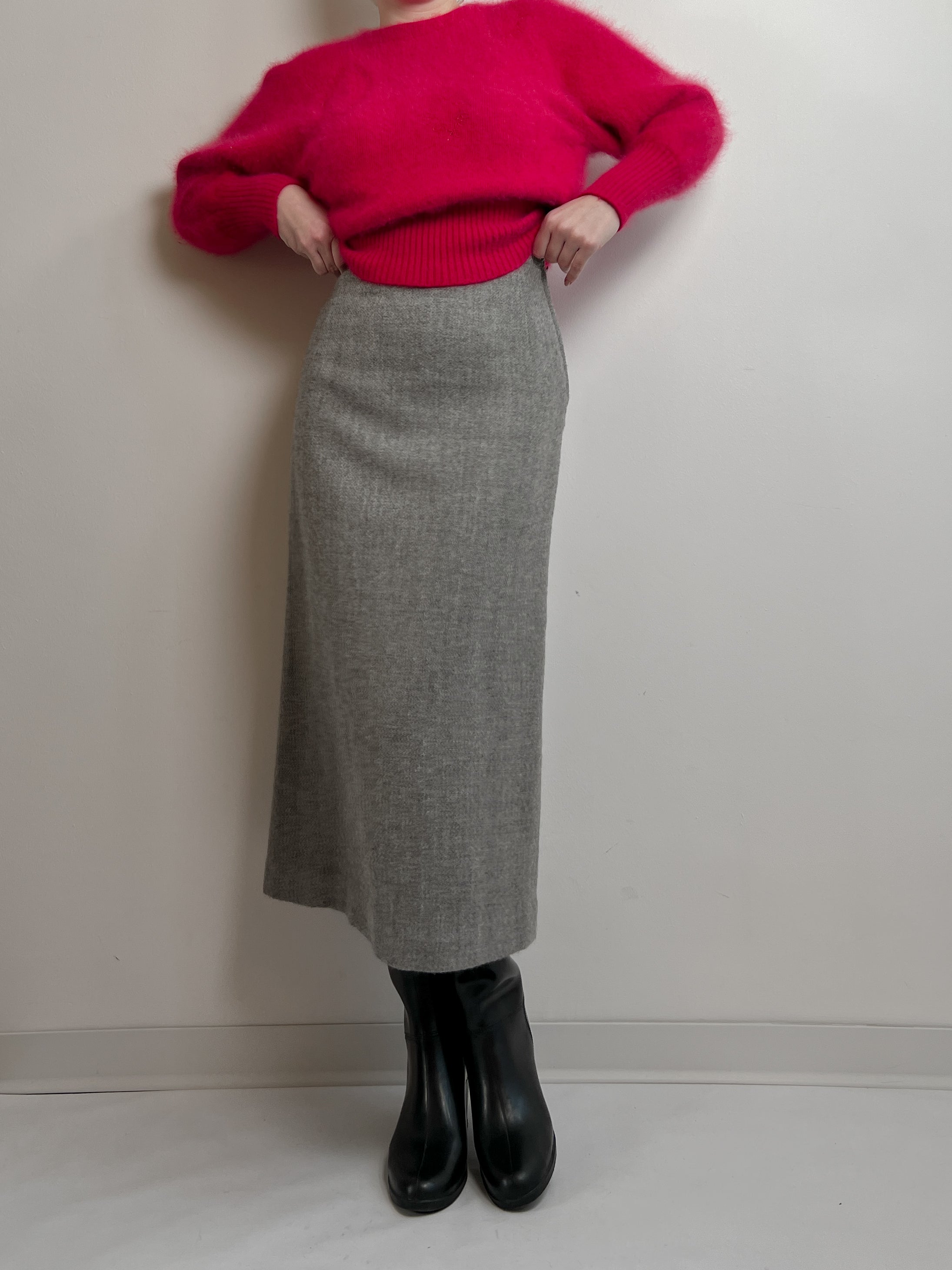 Pure wool grey midi skirt