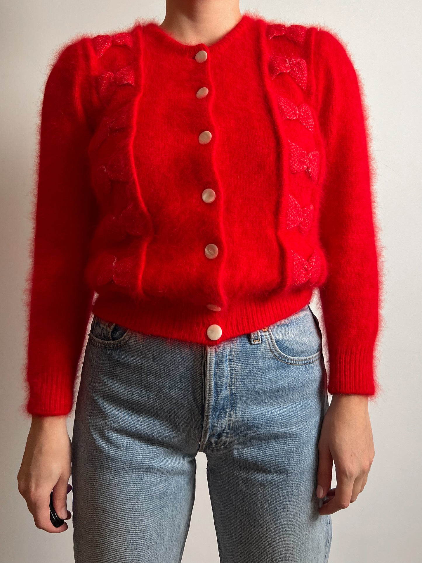 Angora and wool red cardigan