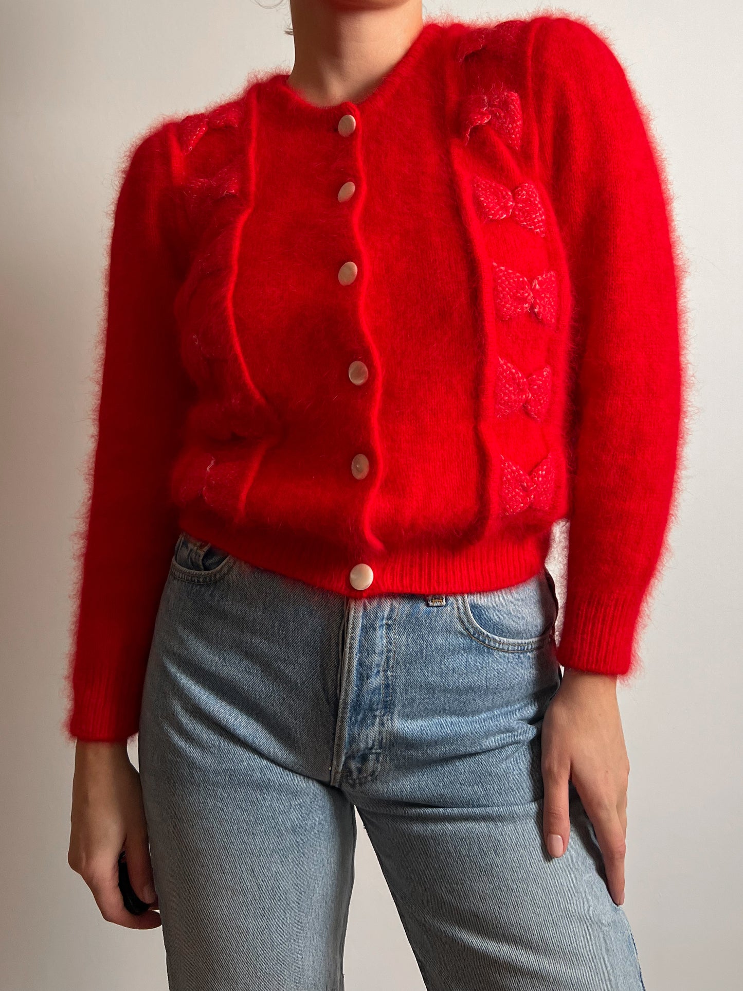 Angora and wool red cardigan