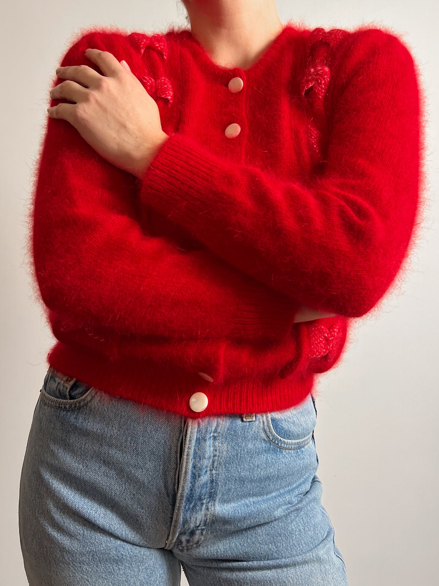 Angora and wool red cardigan