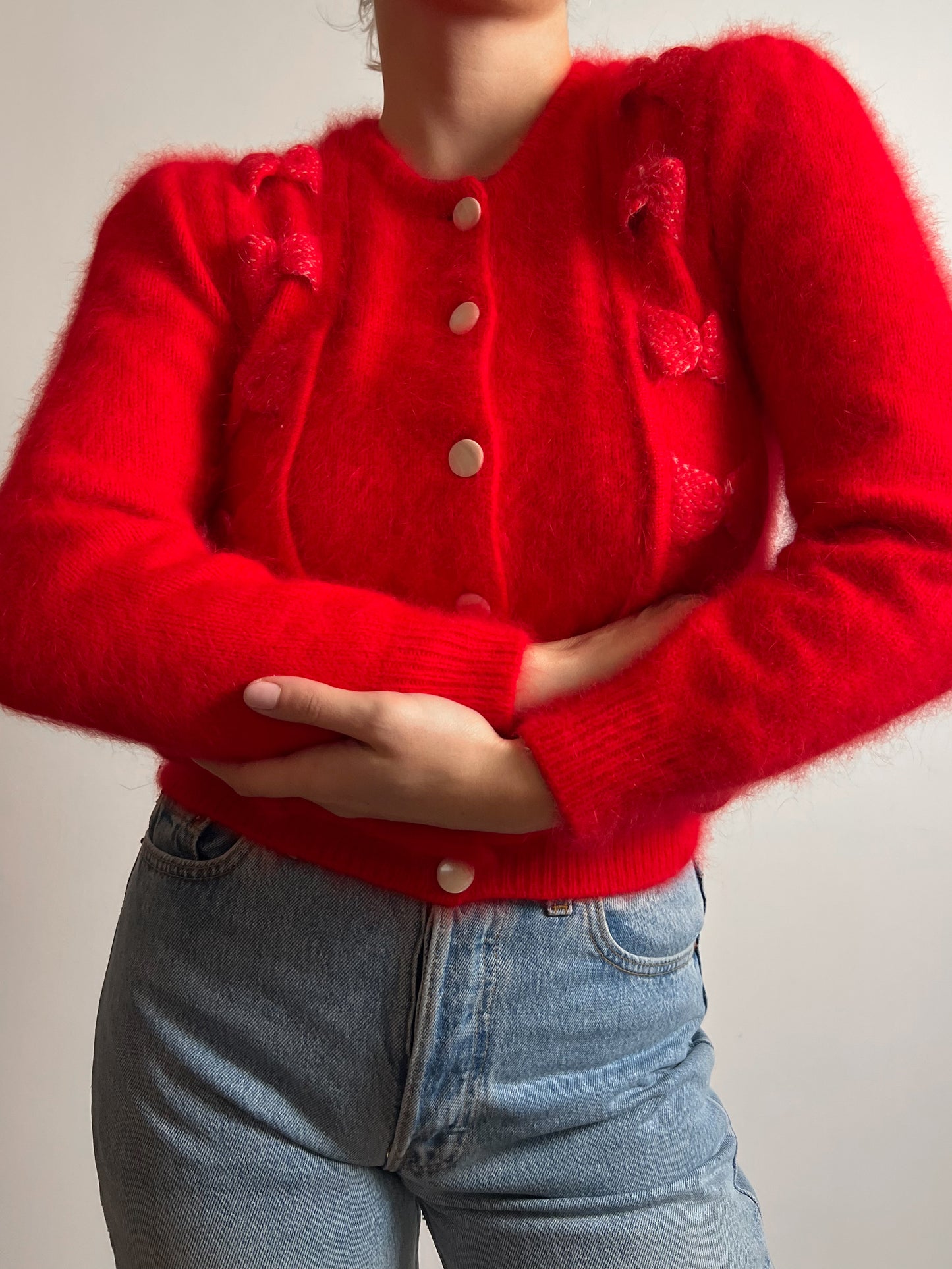 Angora and wool red cardigan