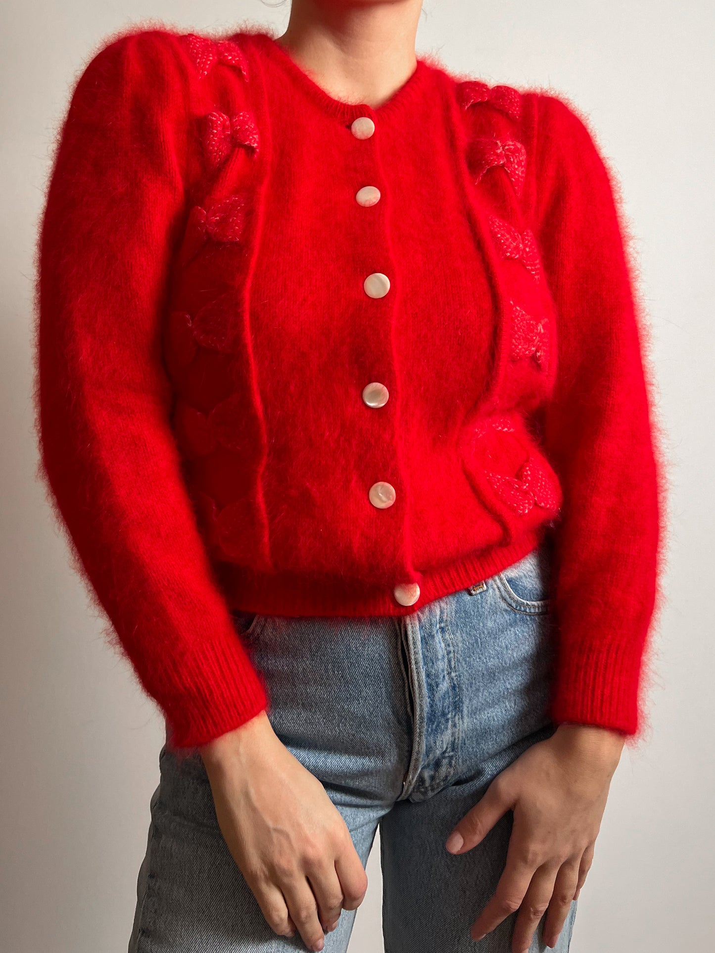 Angora and wool red cardigan