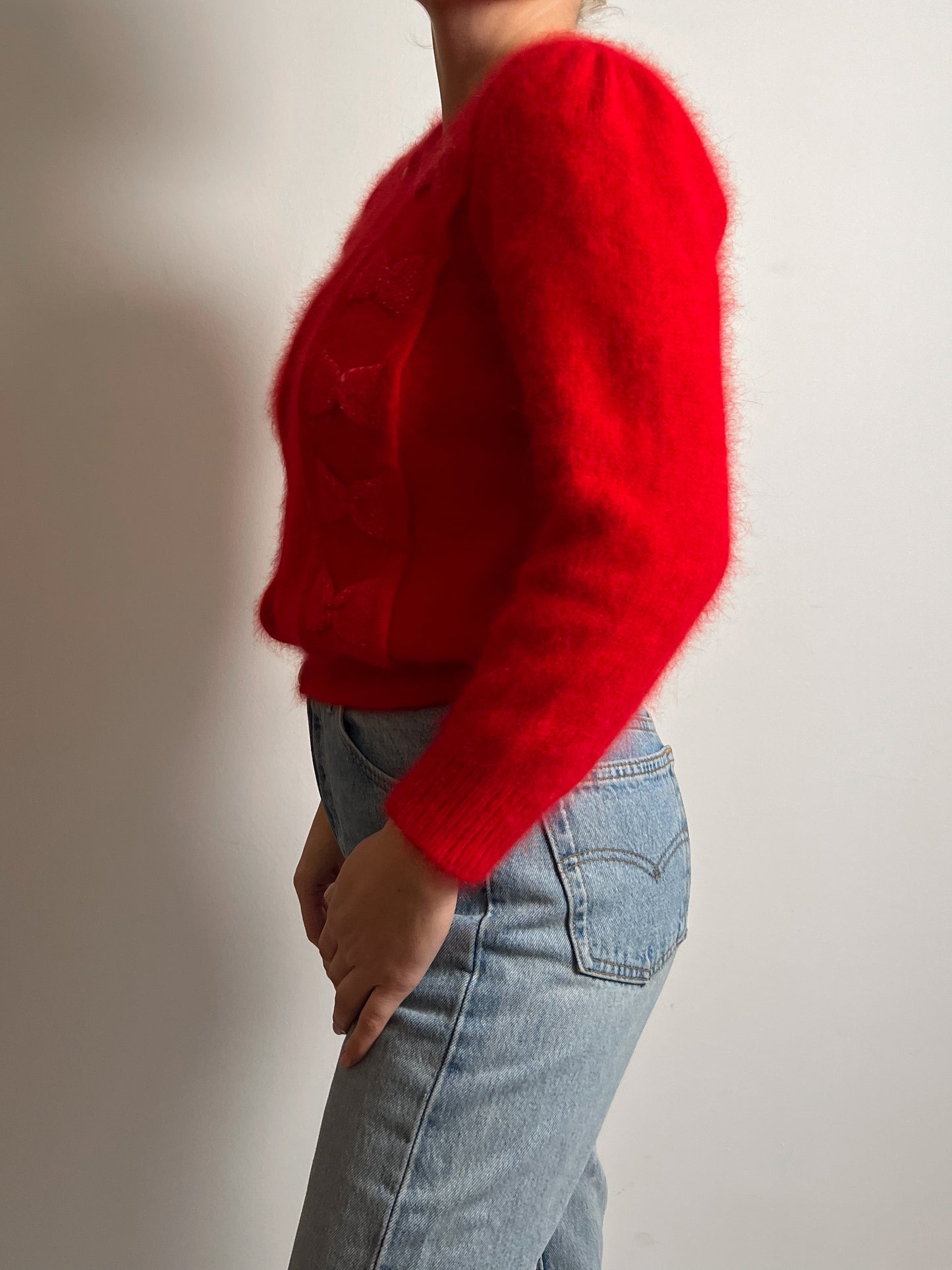 Angora and wool red cardigan