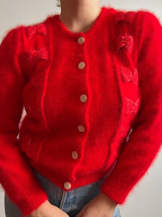 Angora and wool red cardigan