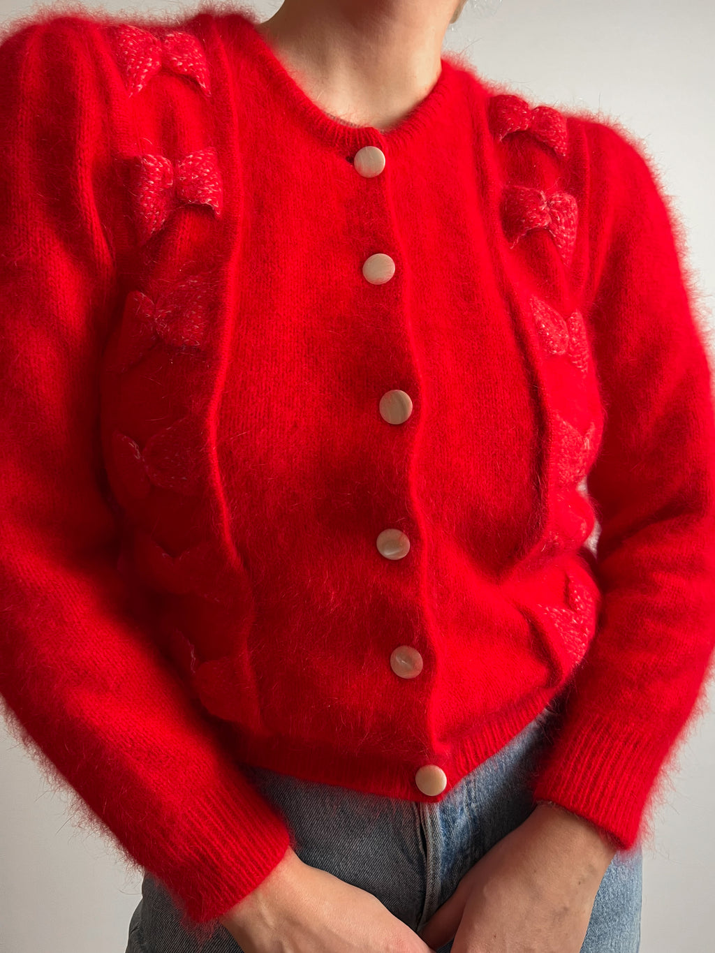 Angora and wool red cardigan